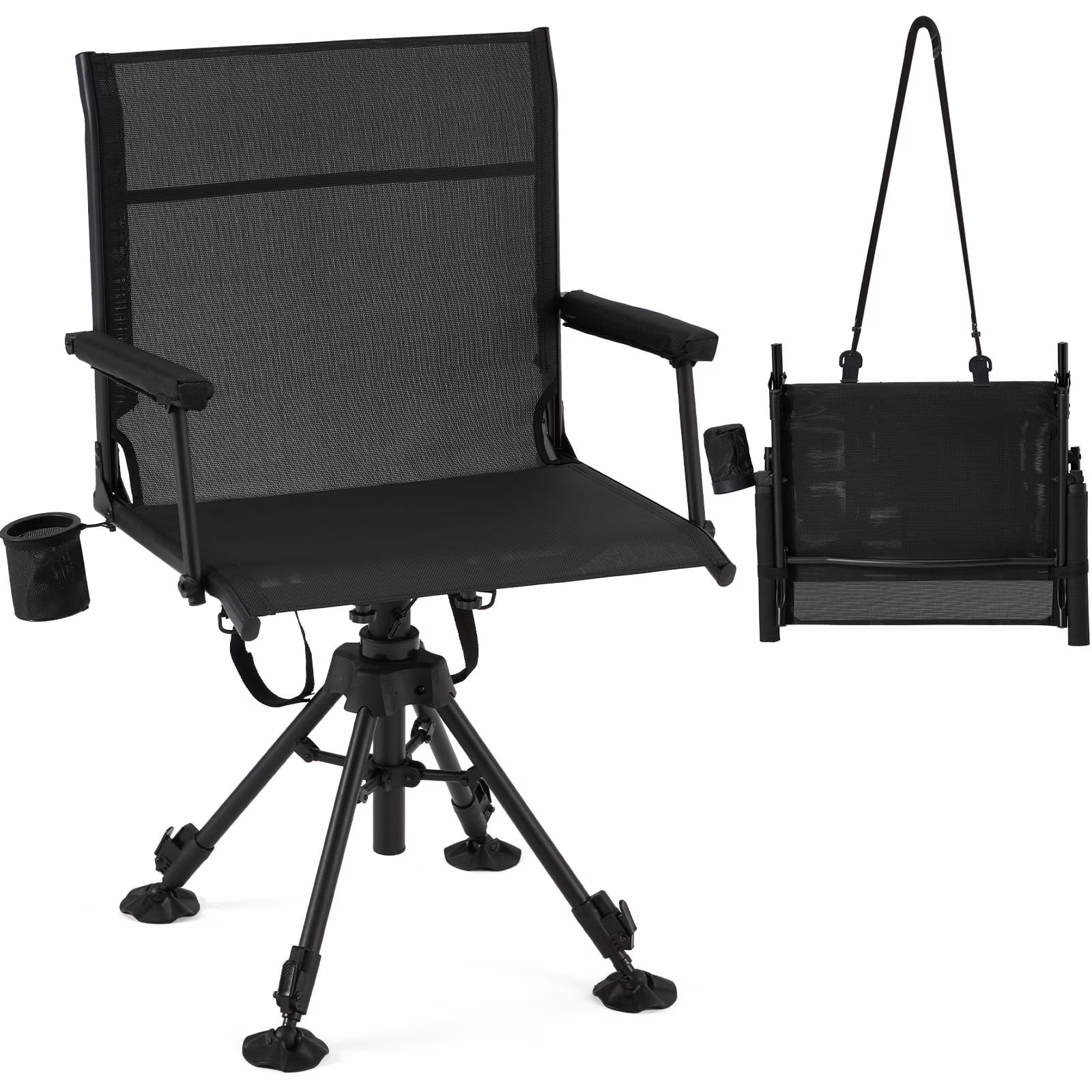 360�� Silent Camo Hunting Blind Chair, Armrests, Side Pouch, Telescopic Legs(Camouflage) Image 3