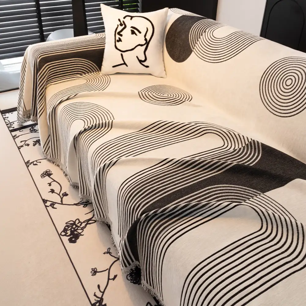 Geometric Striped Chenille Durable Sofa Protection Couch Cover