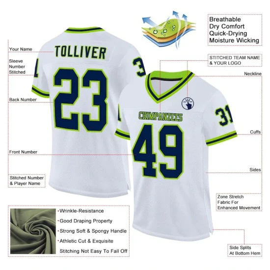 Custom White Navy-Neon Green Mesh Throwback Jersey