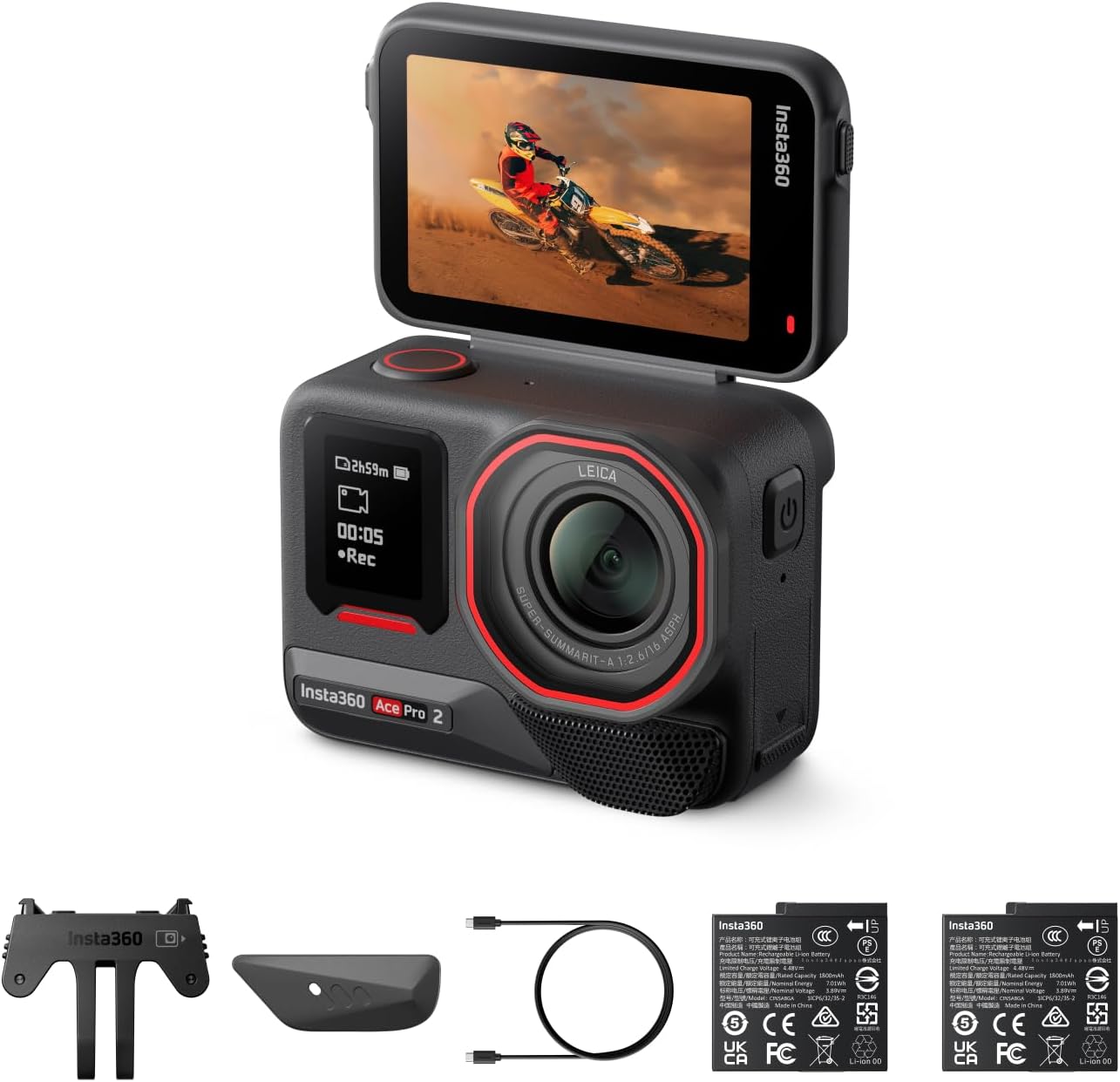 Insta360 Ace Pro 2 Dual Battery Bundle - 8K Waterproof Action Camera Co-Engineered with Leica  1/1.3