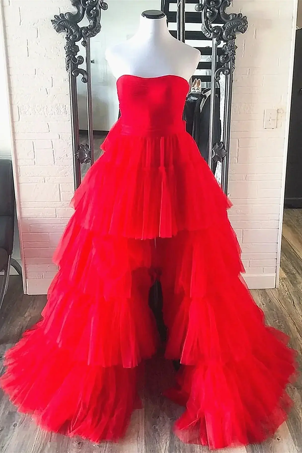 Hot Pink A Line Tulle High Low Prom Dresses, Formal Evening Dresses DM1912