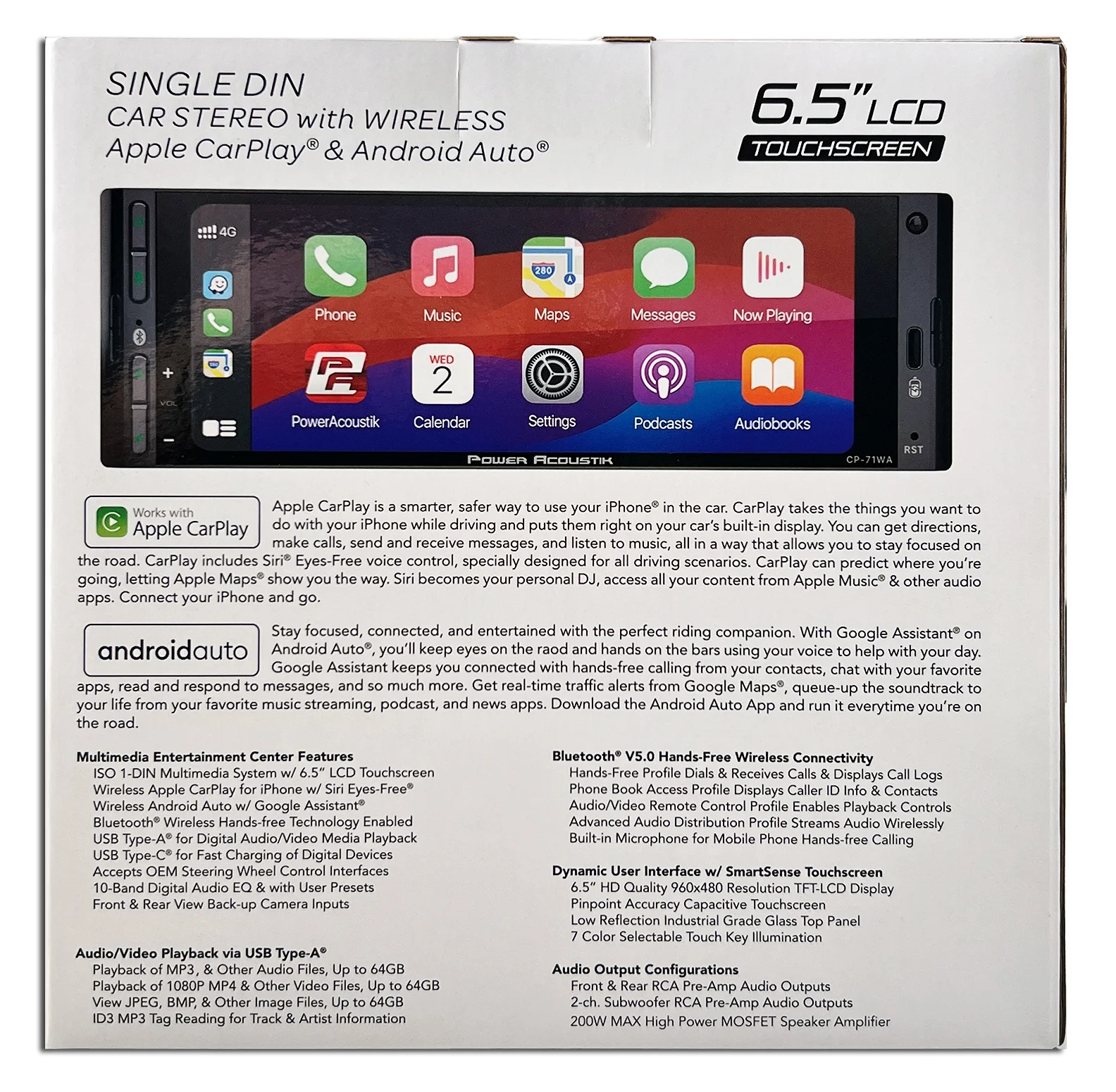 CP-71WA Single DIN 6.5" Color Touchscreen Car Stereo with Bluetooth Connected Apple CarPlay + Android Auto - Image 10