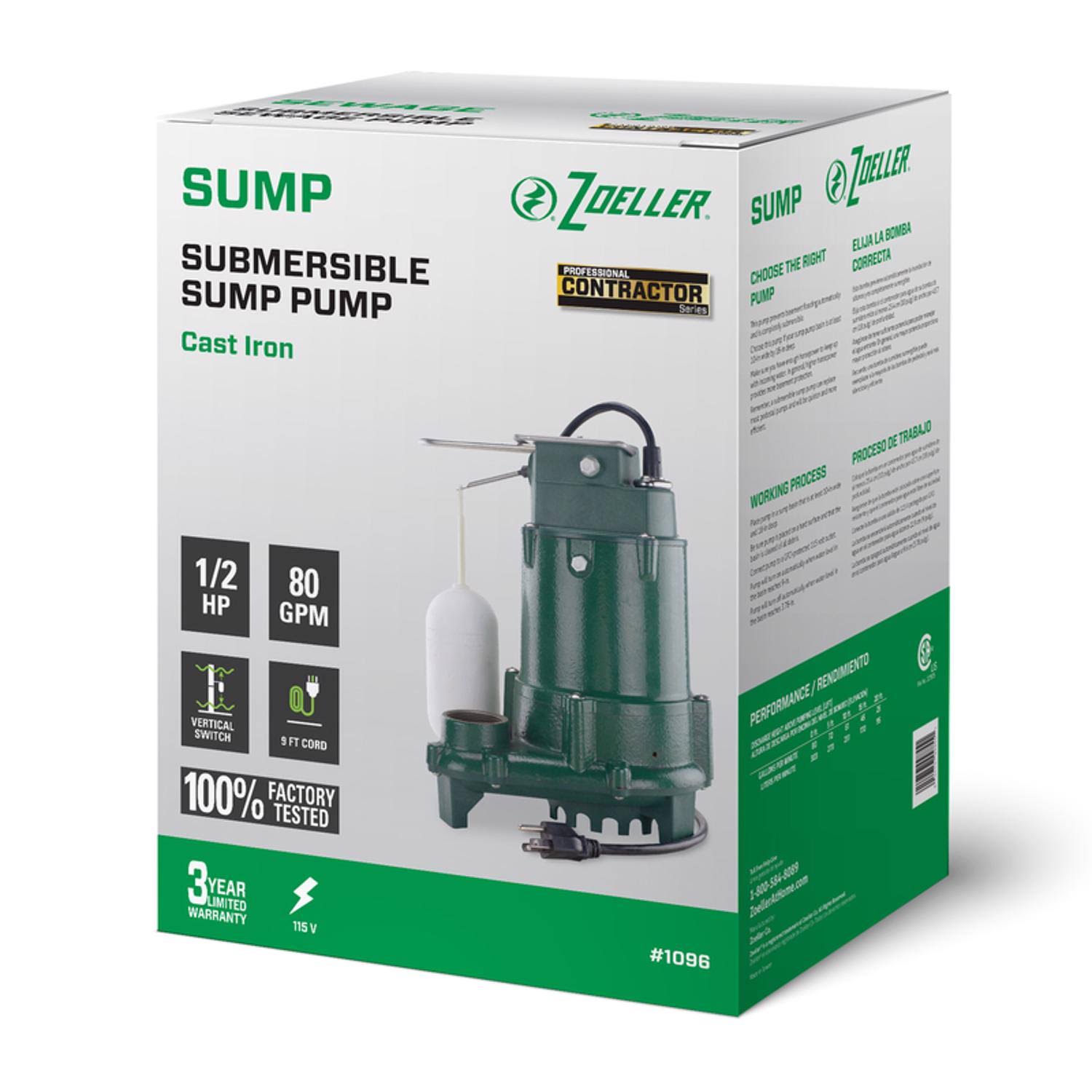 Zoeller Pro Cast Iron Submersible Sump Pump 1/2 HP