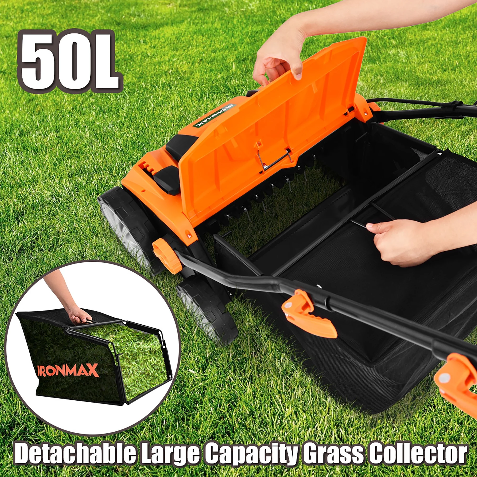 13Amp Corded Scarifier 15" Electric Lawn Dethatcher w/50L Collection Bag Orange(Orange) - Image 7