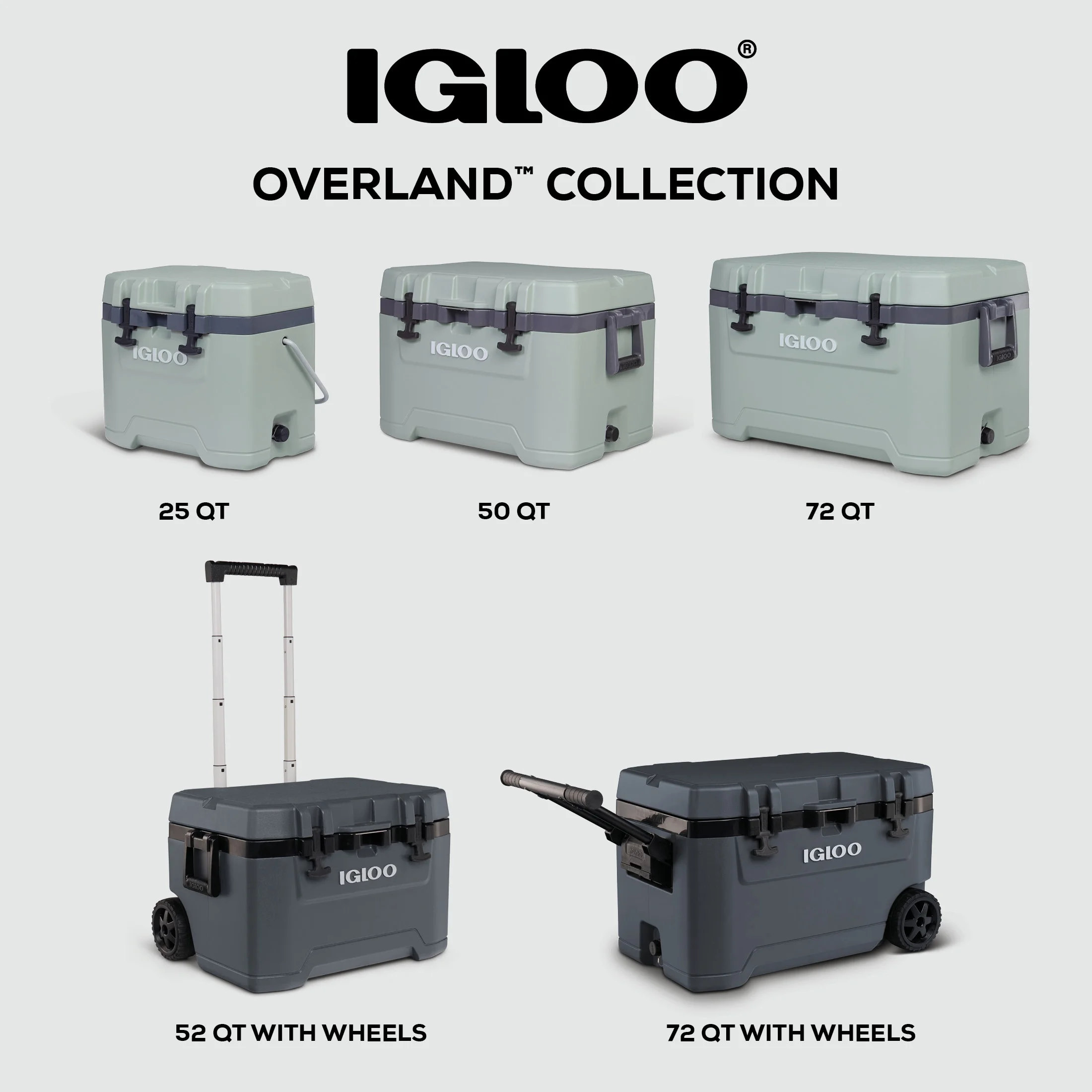Igloo 52 QT Overland Ice Chest Cooler with Wheels, Gray