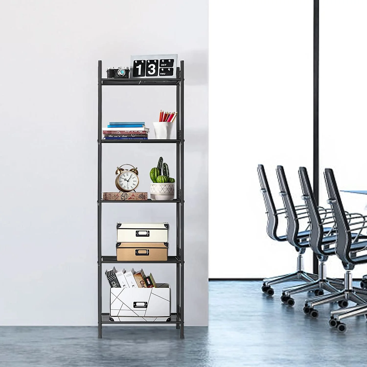 5 Tier Wire Shelving Unit Metal Storage Organizer Rack, Black, Set of 2