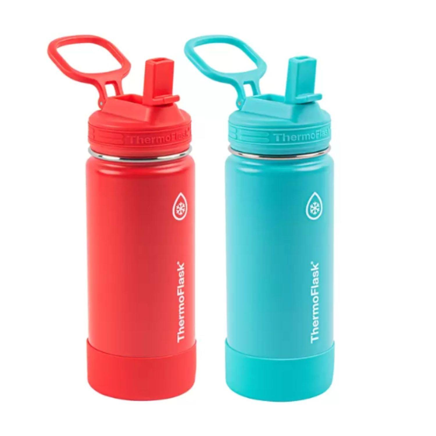 Thermoflask 16oz Stainless Steel Water Bottles Red Green - 2 Pack