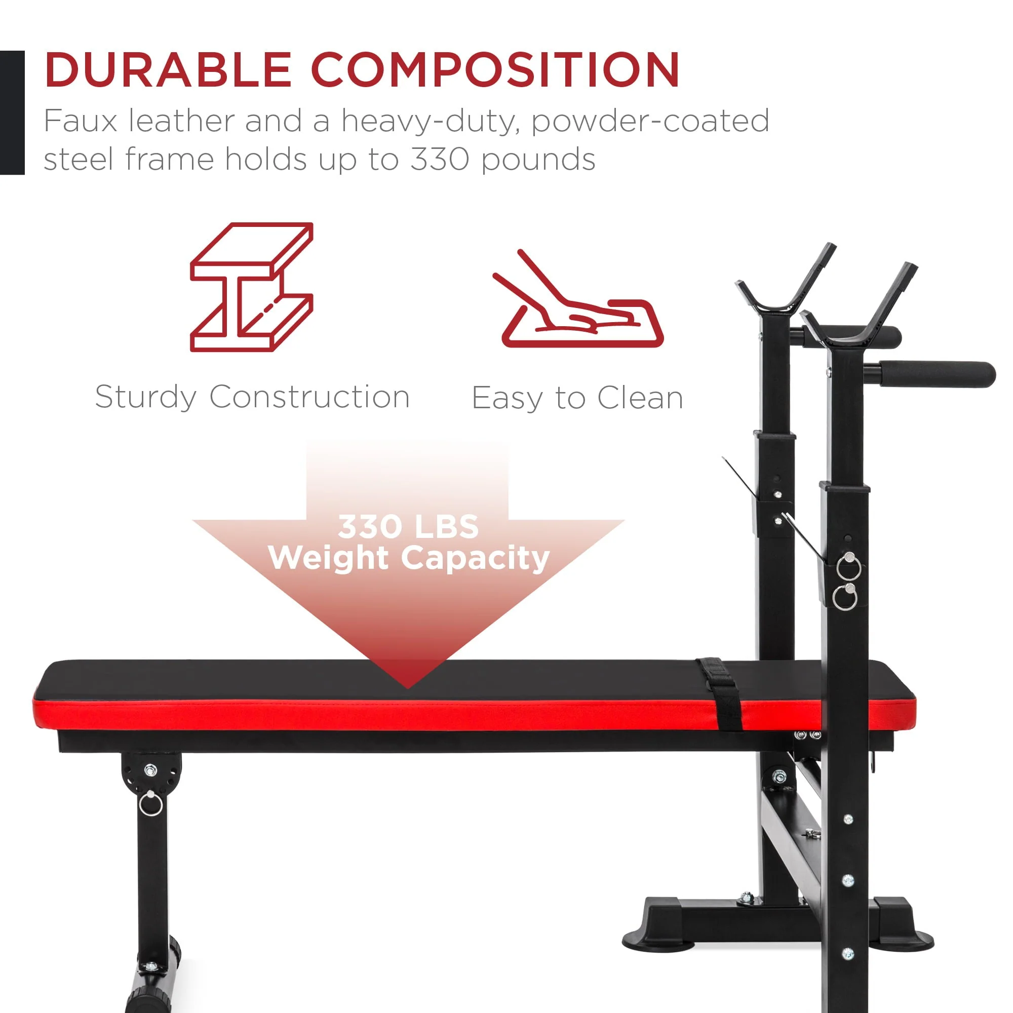 SUGIFT Adjustable Weight Bench with 330 lb. Black/Red