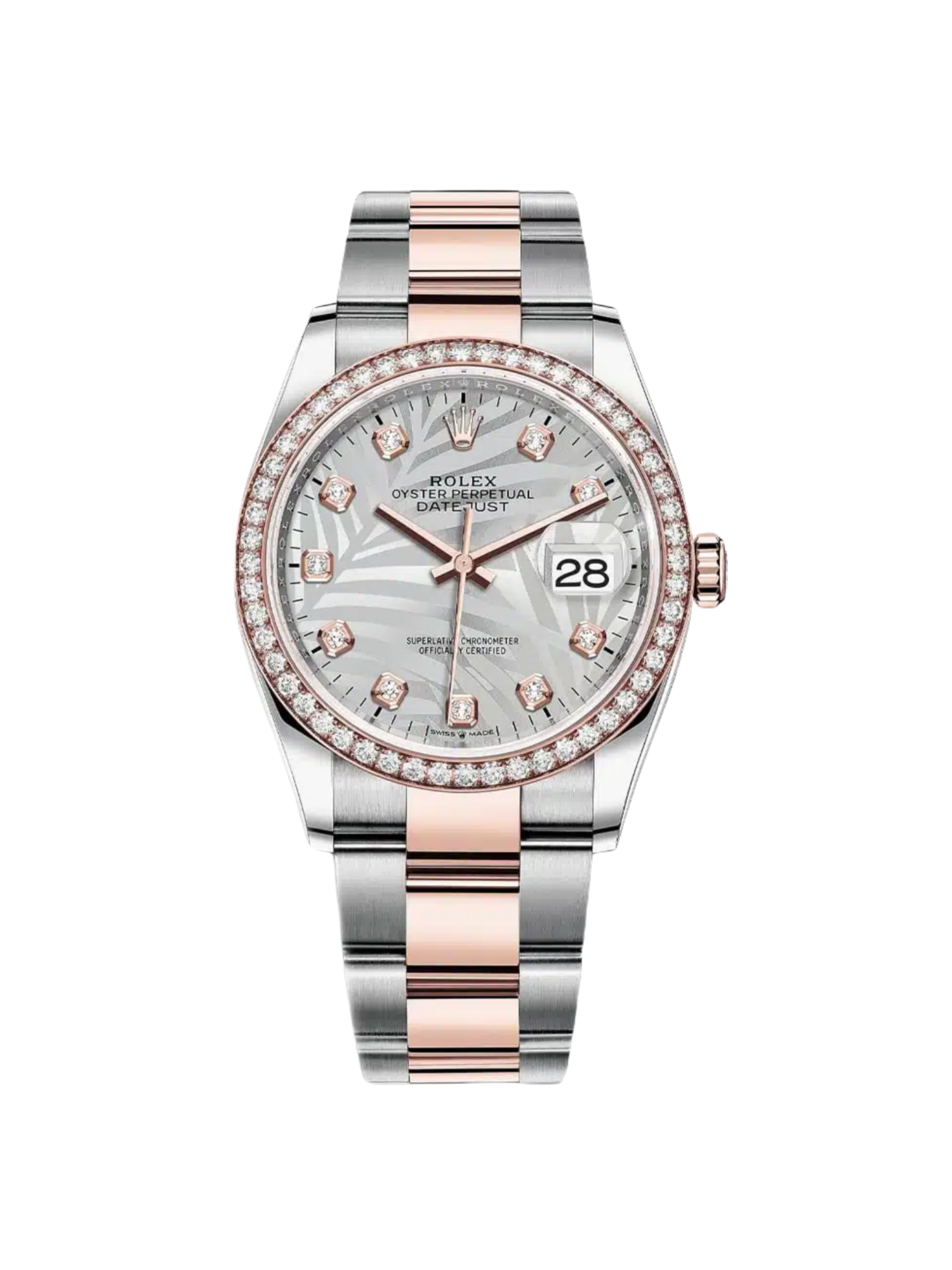 【Super Clone】RLX  Datejust 36mm 126281 Silver Palm Motif Diamond Dial Oyster Bracelet