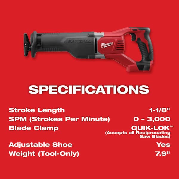 M18 18V Lithium Ion Cordless SAWZALL Reciprocating Saw with Two 3 0Ah Batteries Image 3