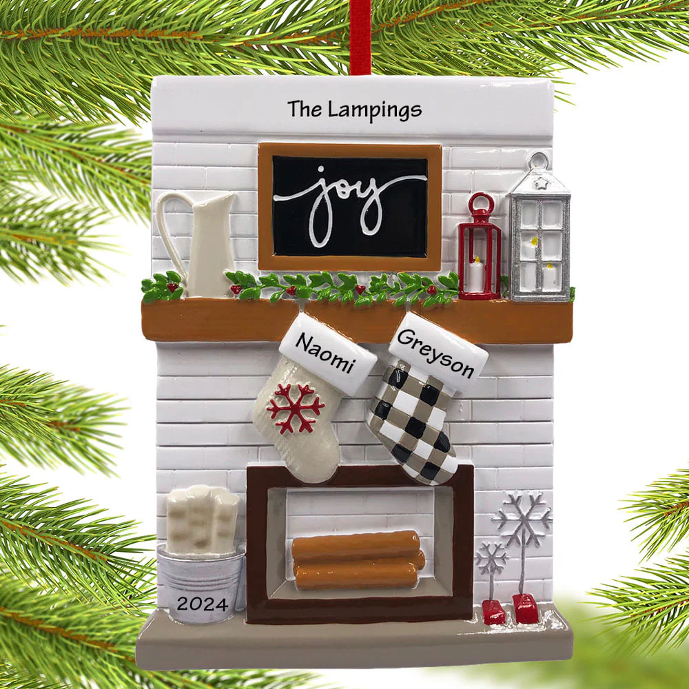 Fireplace Mantel Personalized Ornament - 2, 3, 4, 5, 6, 7, 8, 9, 10, 11, 12 Family Members