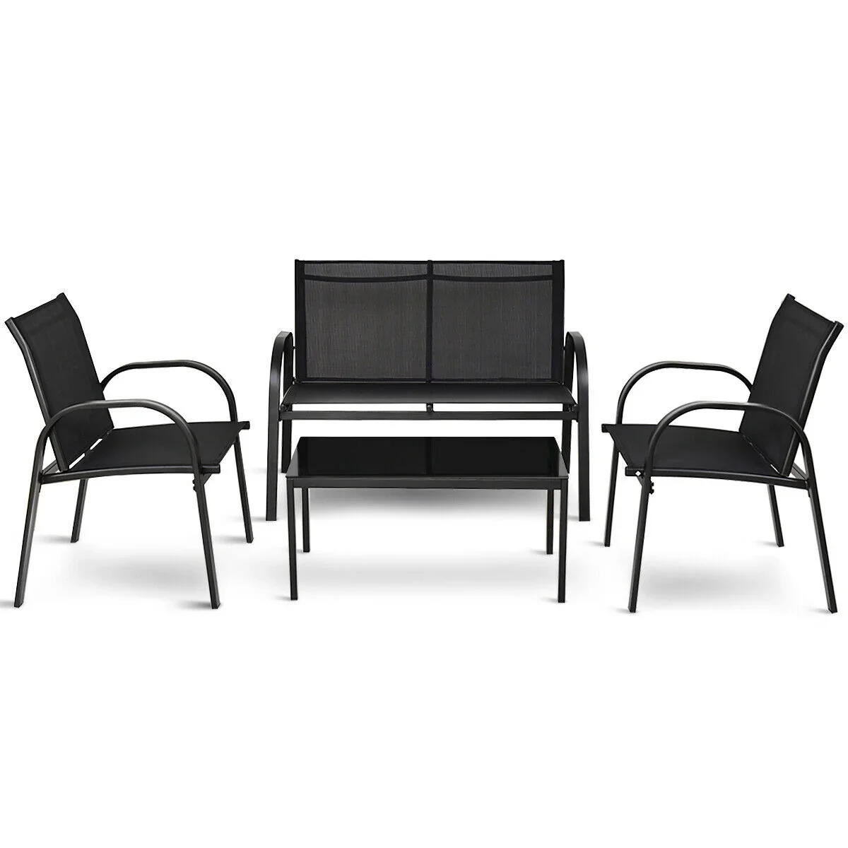 Costway 4 PCS Patio Furniture Set Sofa Coffee Table Patio Seating Set Garden Deck Black