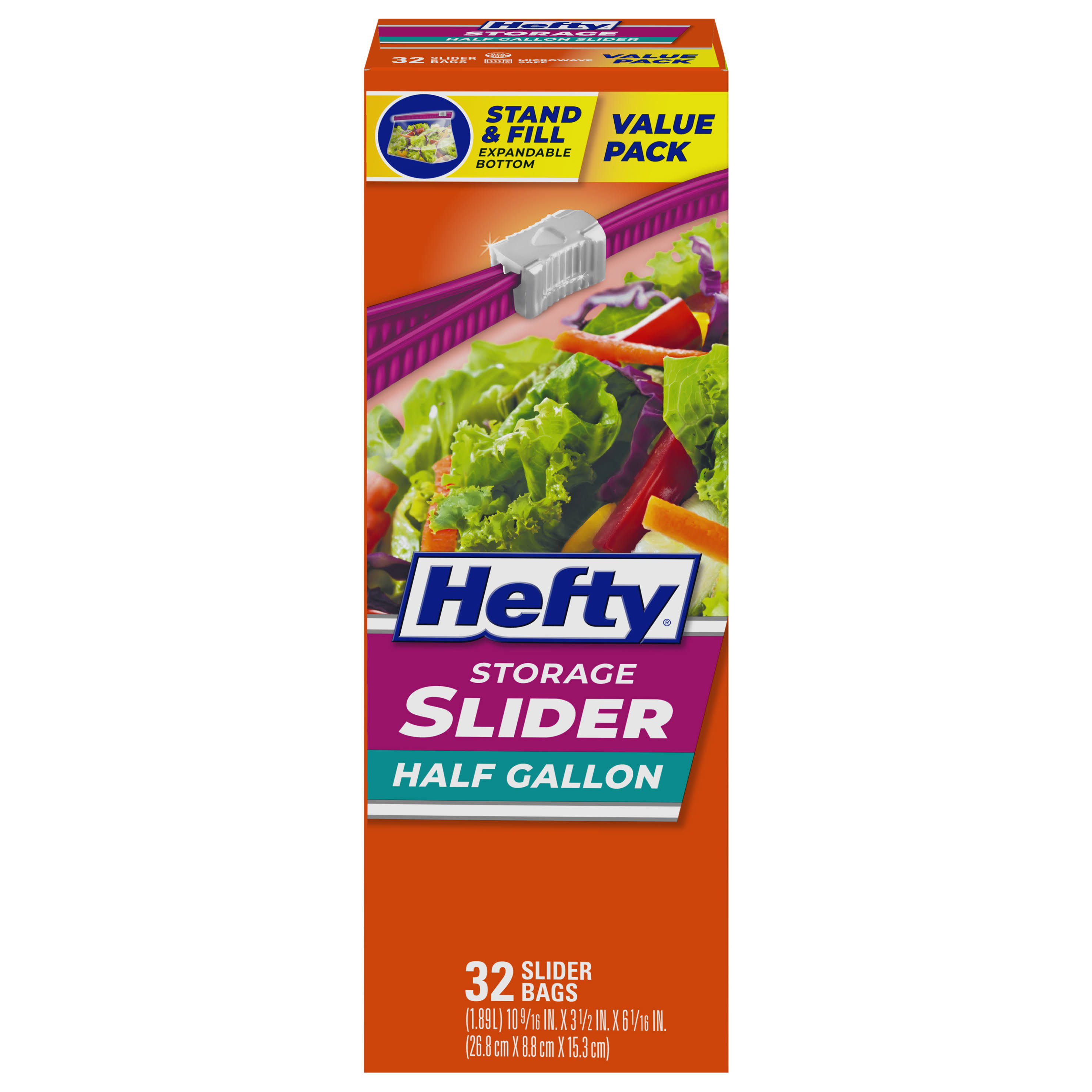 Hefty Storage Bag, Slider, Half Gallon, Value Pack - 32 slider bags