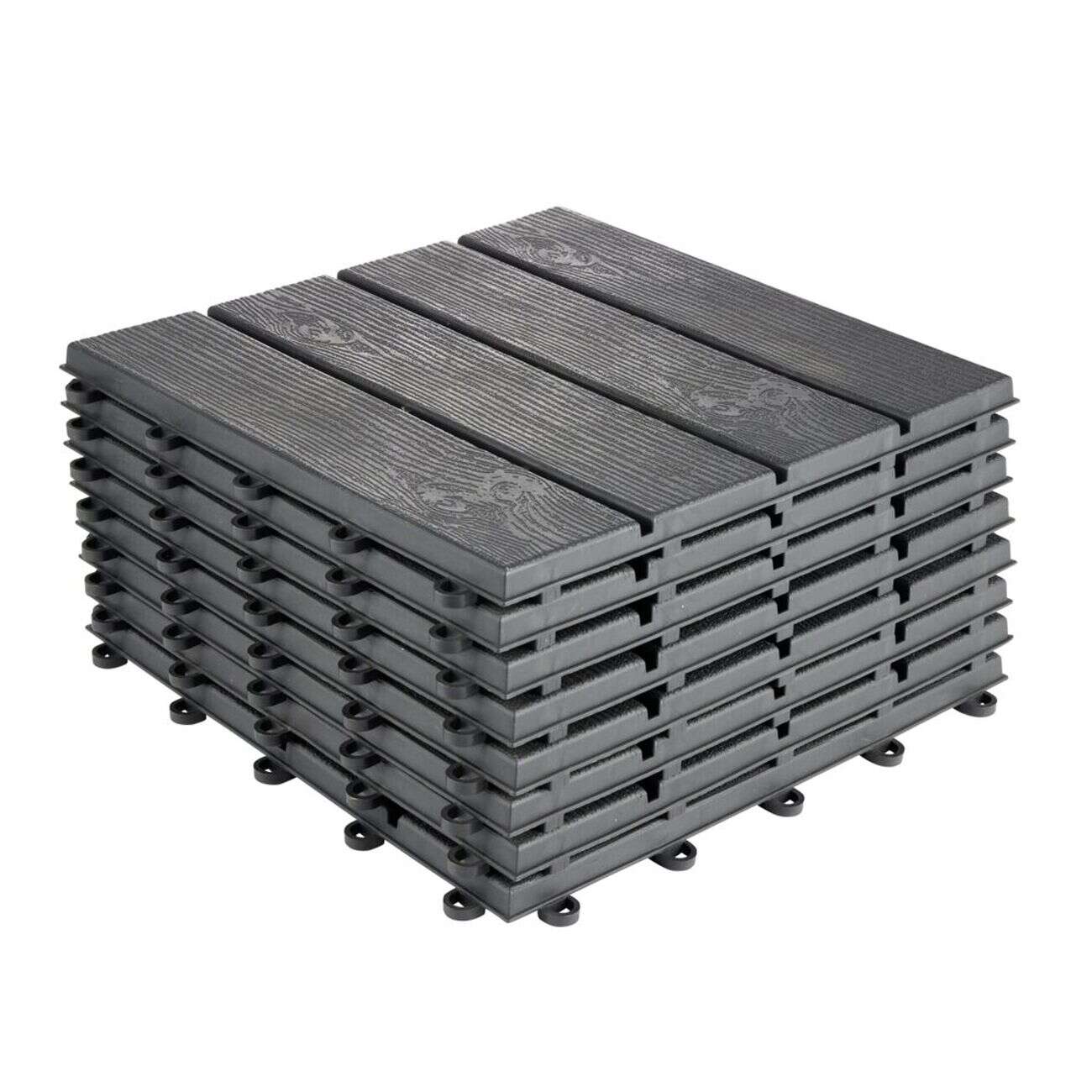 Dalle de jardin carrée clipsable effet bois noir 30x30cm x8