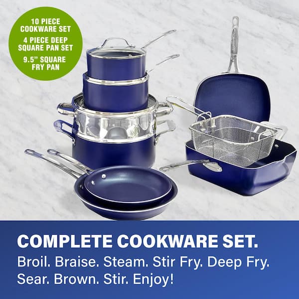 Classic Blue 20 Piece Aluminum Ultra Durable Non Stick Diamond Infused Cookware and Bakeware Set Image 2