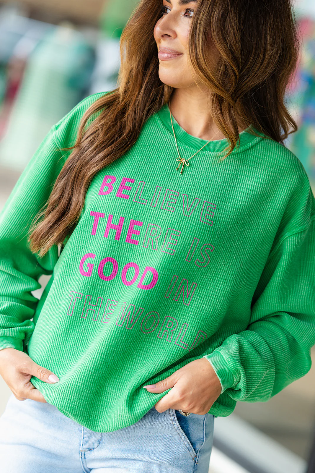 Believe There Is Good Ribbed Graphic Crewneck