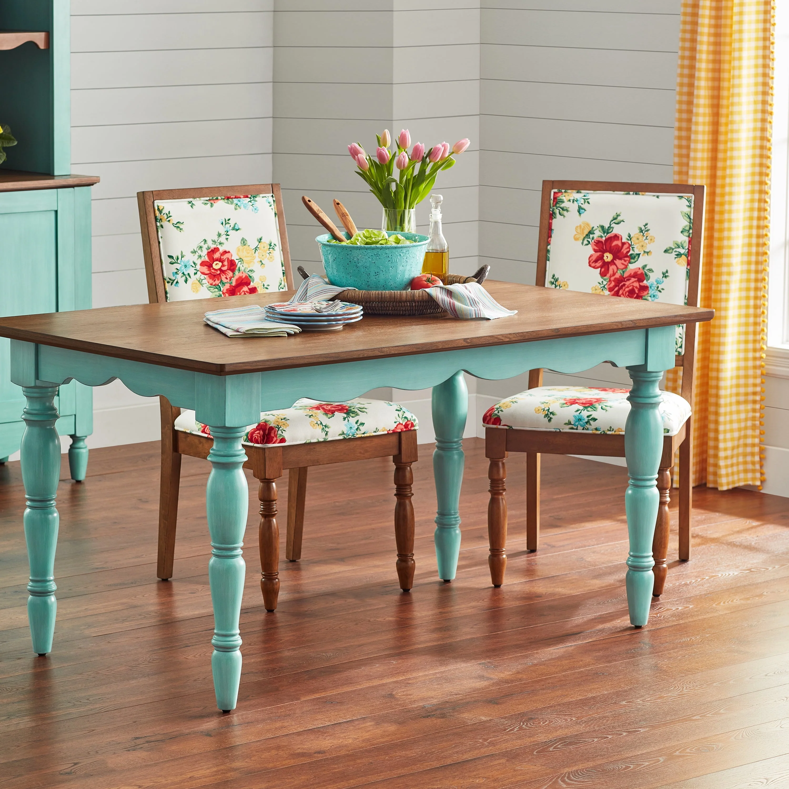 The Pioneer Woman Dining Table Made with Solid Wood Frame, Teal