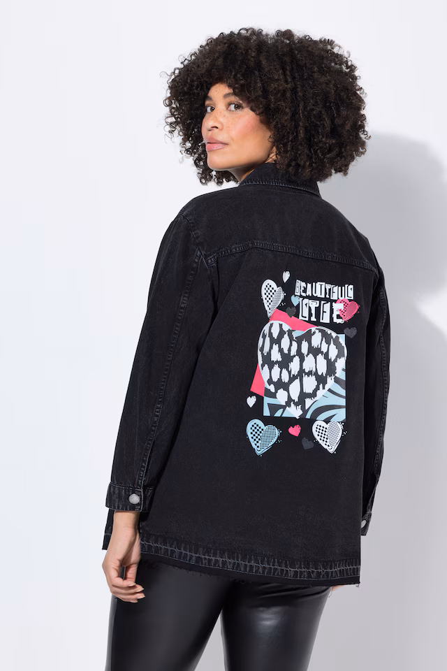 Shirt blouse, A-line, jeans, fringed edges