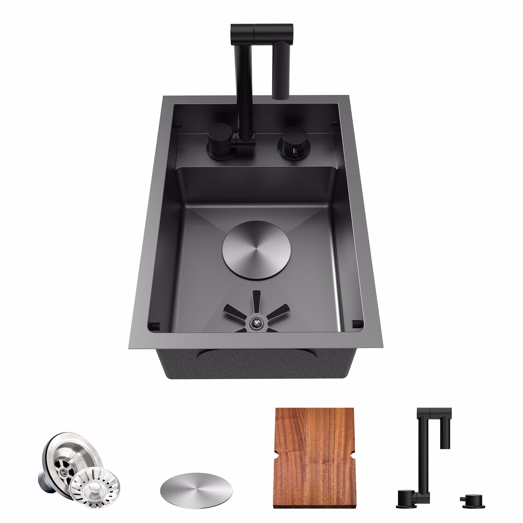RV Sink, 12 x 17 in Undermount Bar Sink Premium Stainless Steel RV Kitchen Sink with Hideaway Faucet and Glass Rinser, Dark Grey