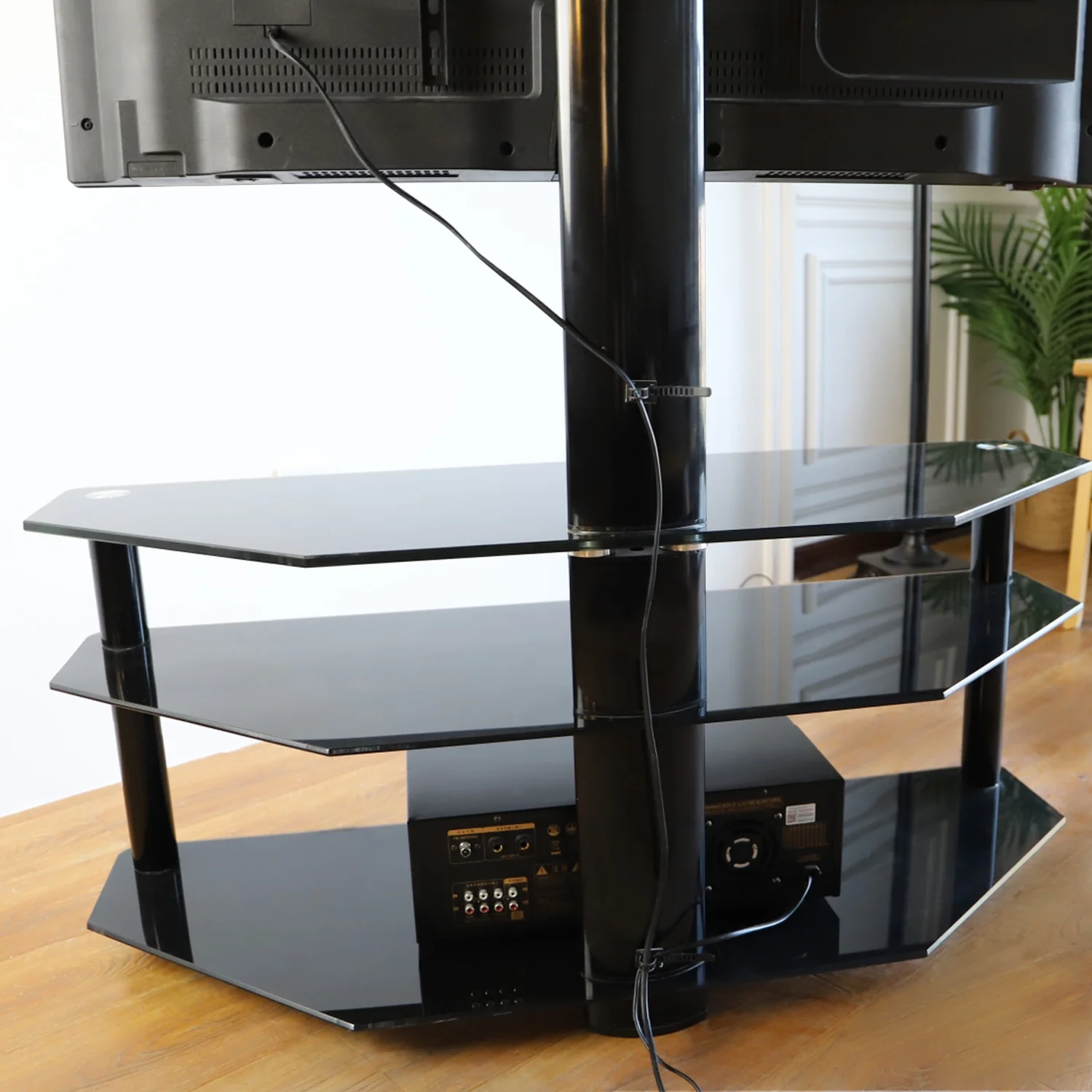 Modern 3 in 1 TV Stand with Mount for Flat Screens up to 65 inch, Black Glass Corner TV Stand for Bedroom(up to 70") - Image 10