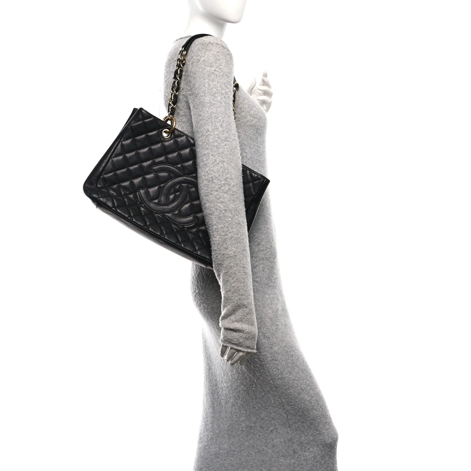 Caviar Quilted Grand Shopping Tote GST Black