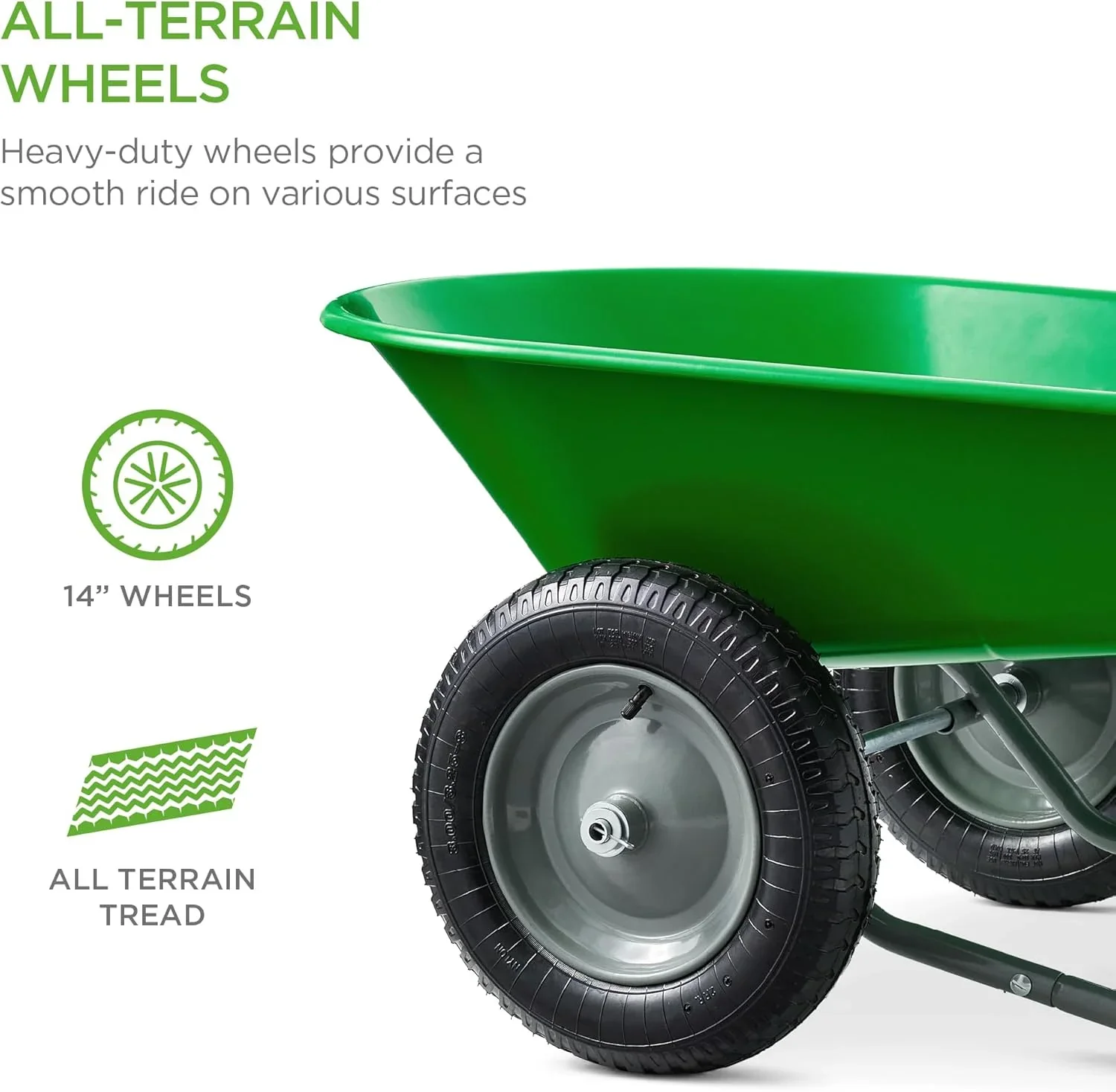 SAZYY Heavy-Duty Dual-Wheel Home Utility Yard Wheelbarrow & Garden Cart with Built-in Stand �C Versatile Solution for Lawn Care, Gardening & Construction Tasks, Gray