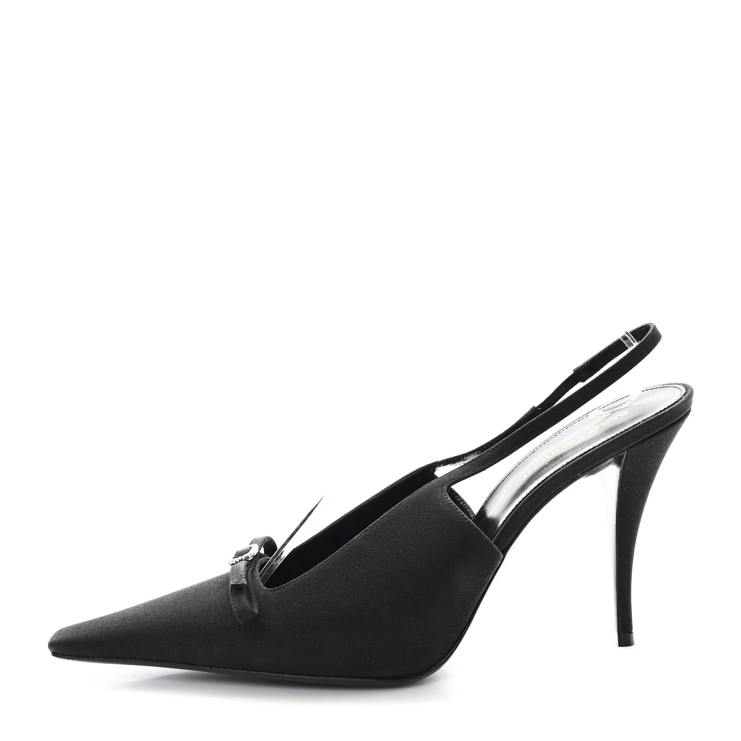 Crepe De Chine Crystal Bow Slingback Pumps 41.5 Black