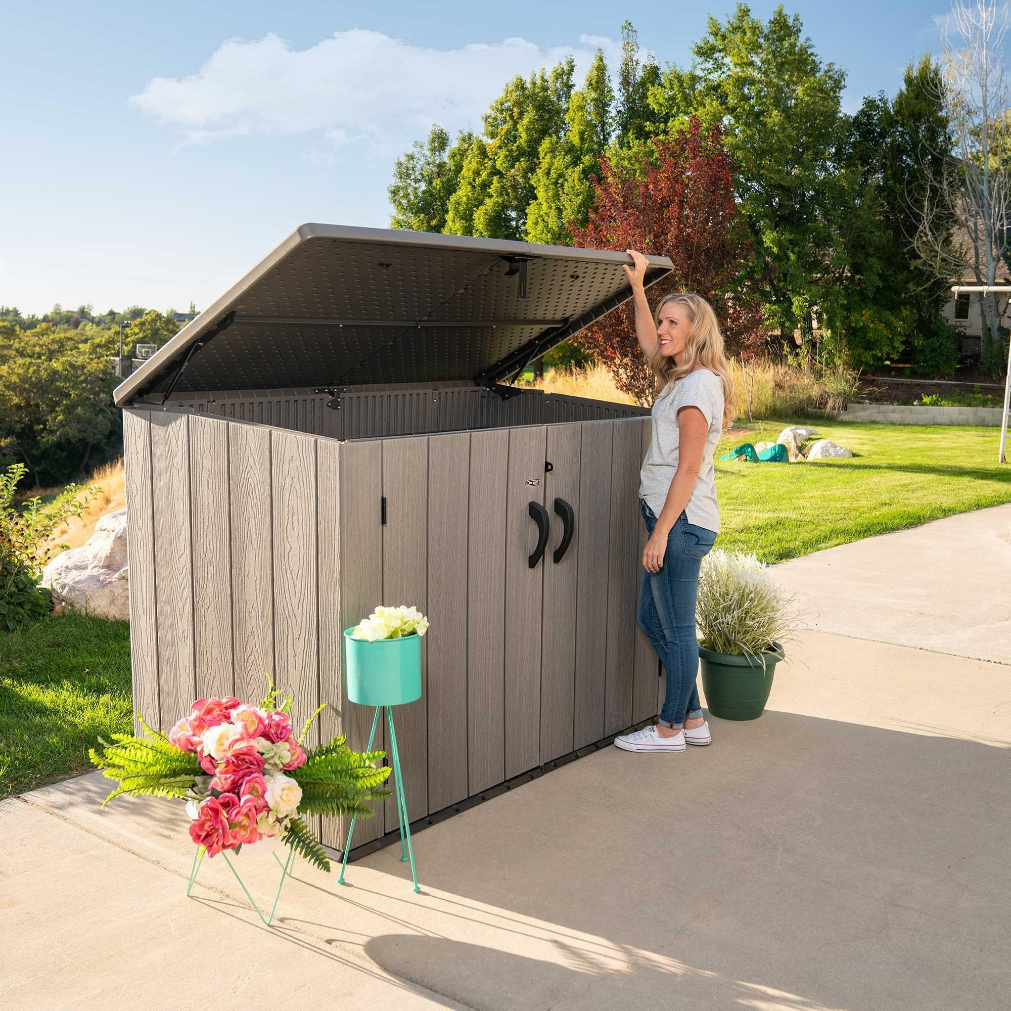 Lockable DIY Polyethylene Horizontal Storage Shed, 75 cubic ft., Light Brown (60341) - Image 9