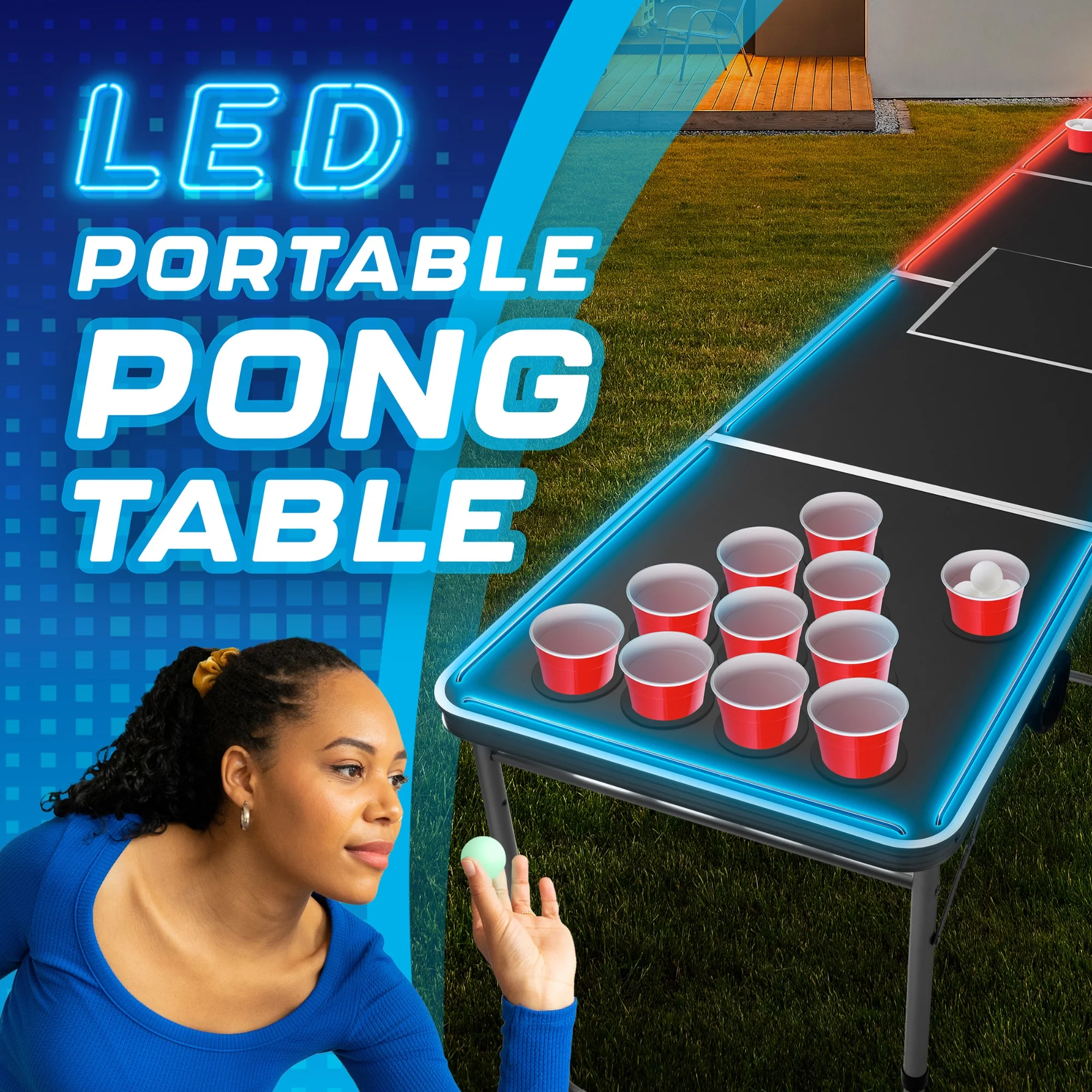 LED Portable Pong Table, Folding Party Game Set for Tailgating and Outdoors, 8-Foot Length - Image 7