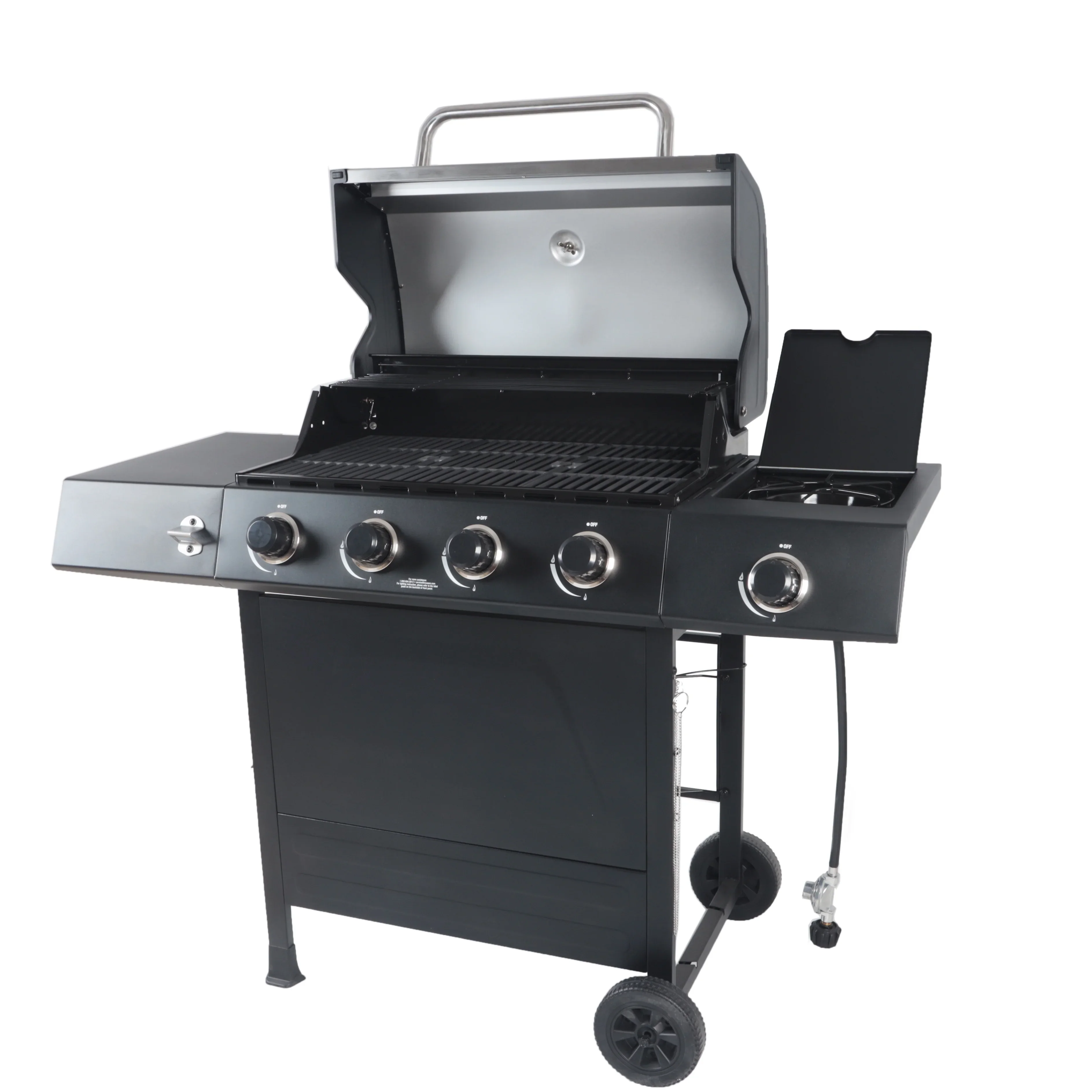 4-Burner Propane  Gas Grill with Side Burner, Stainless Steel & Black