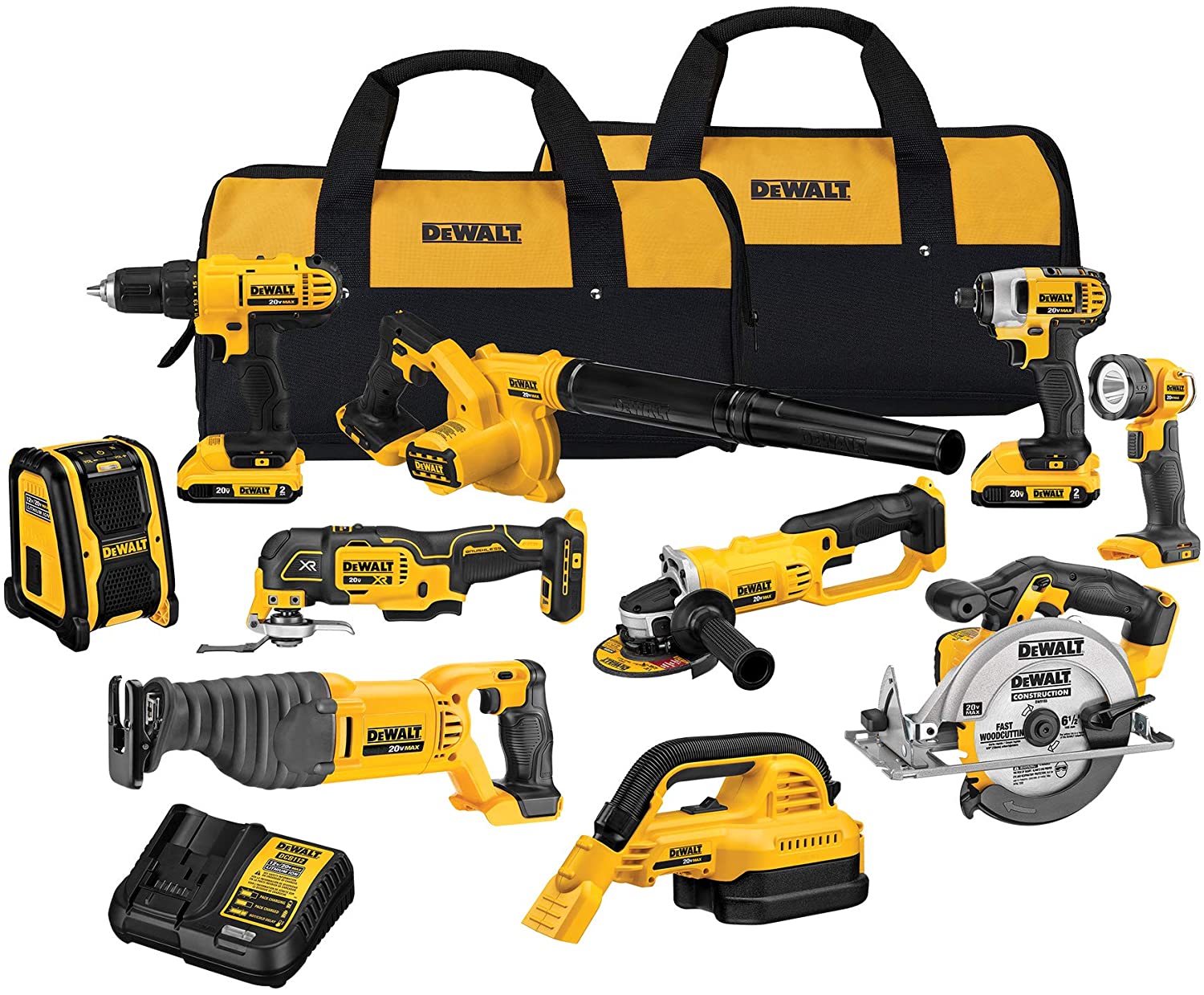 Kit combiné perceuse sans fil DEWALT 20V Max, 10 outils (DCK1020D2)