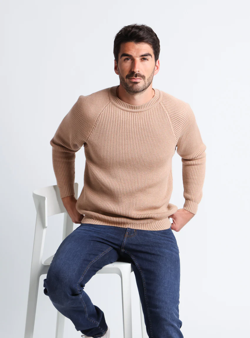 Pull homme en laine maille perlée Beige Chaud