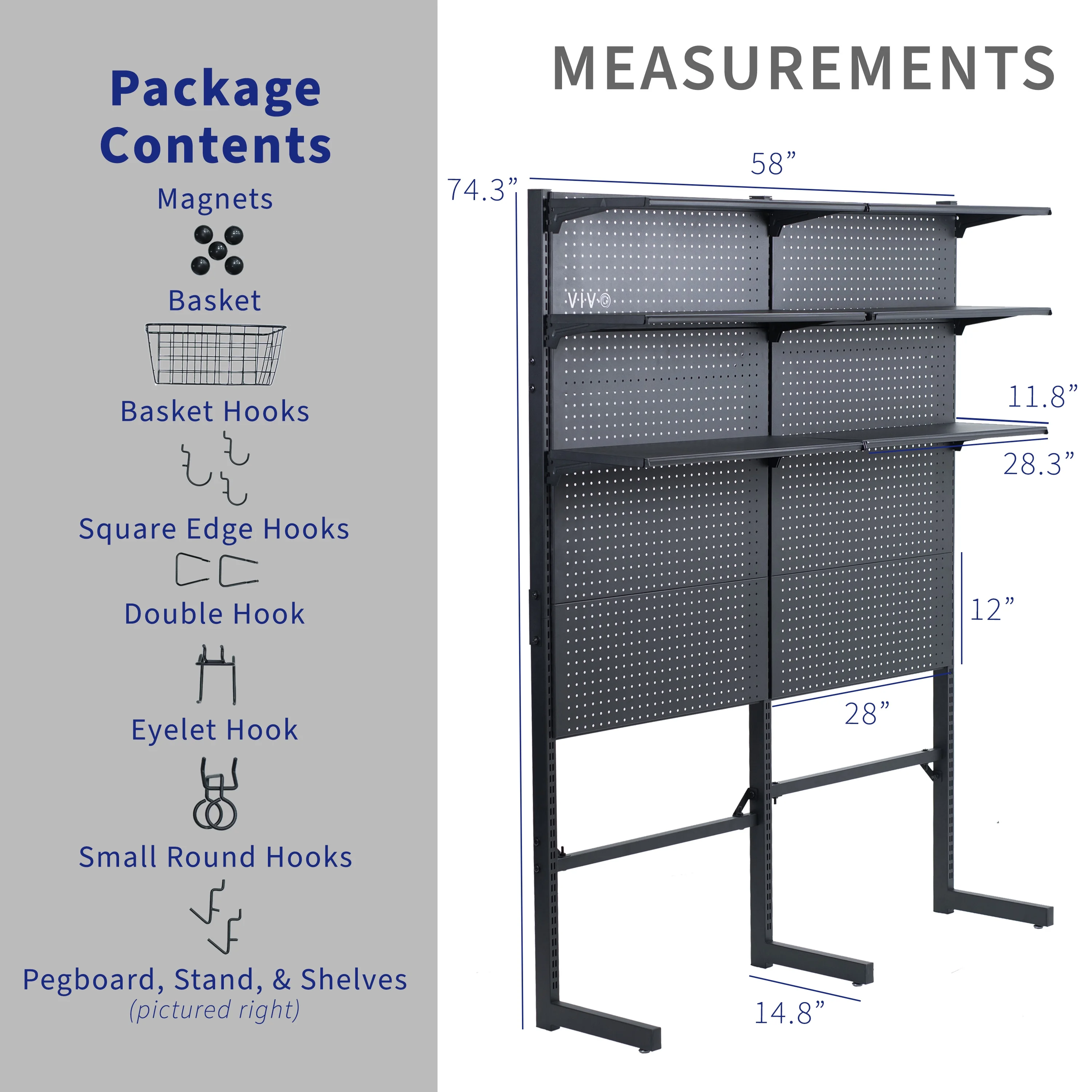 Black Freestanding Modular Pegboard System with 3 Tier Organization Image 4
