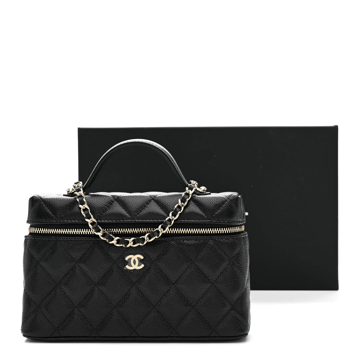 Caviar Quilted Top Handle Slim Vanity With Chain Black