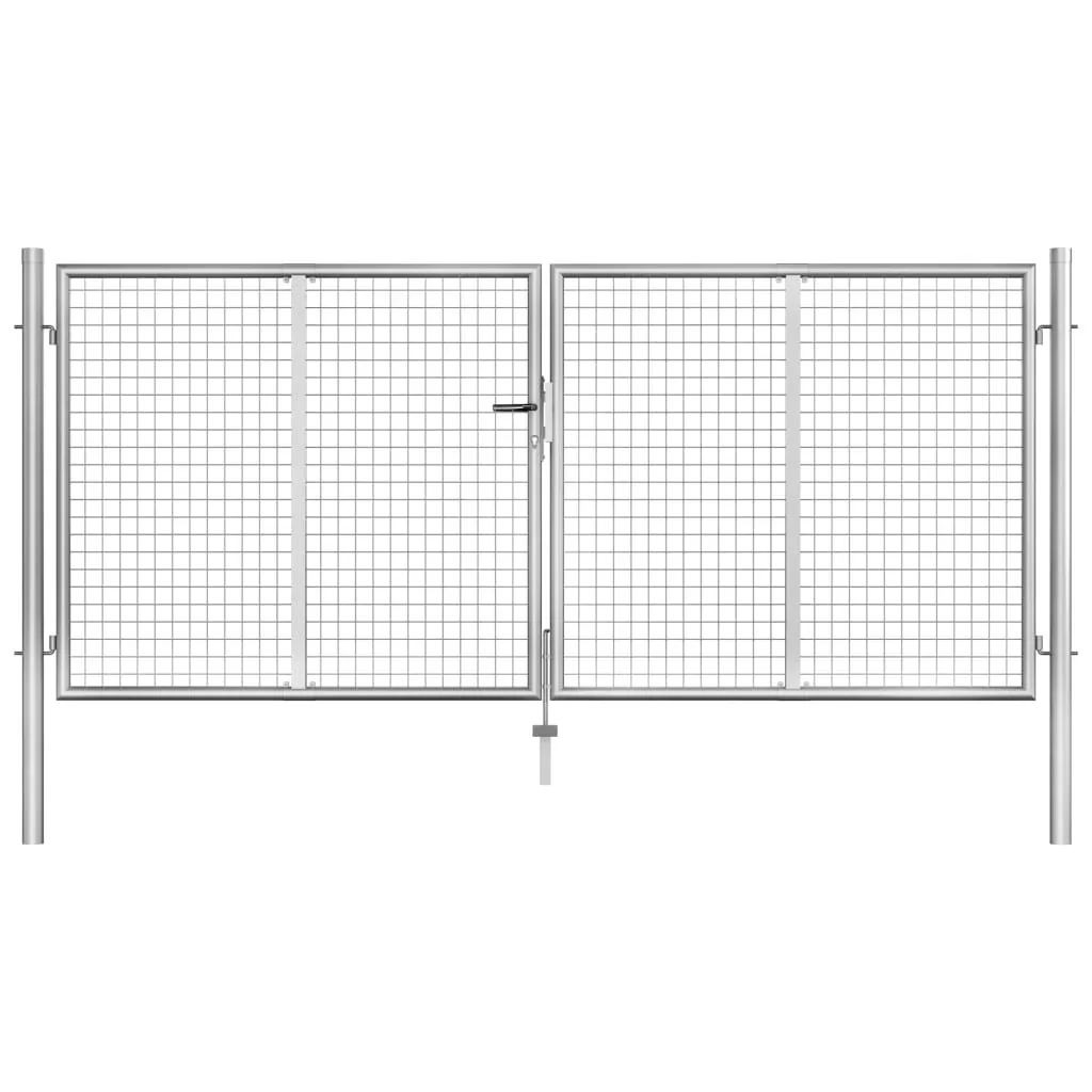 vidaXL Garden Gate Fence Wall Privacy Screen Fence Galvanized Steel Silver