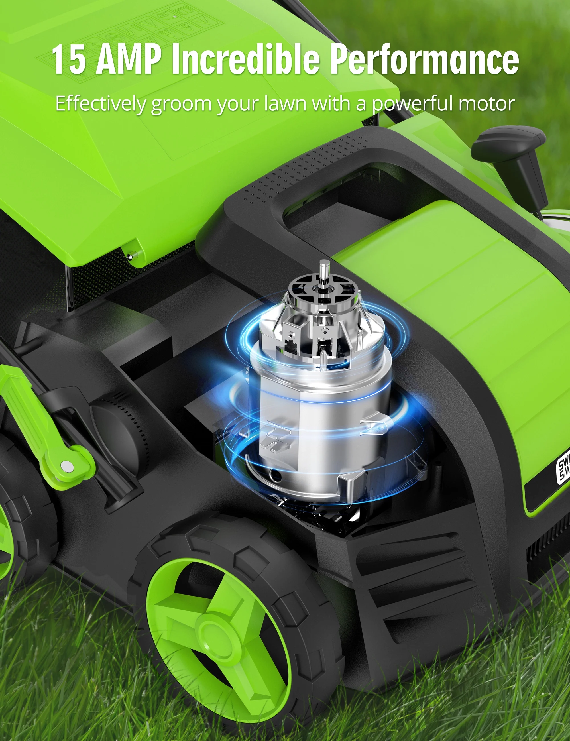 SWIPESMITH 16 15 Amp Electric Dethatcher Scarifier, Lawn with 5 - Position Depth Adjustment, 14.5 Gal Removable Thatch Collection Bag, Quick - Fold, Keeps Health