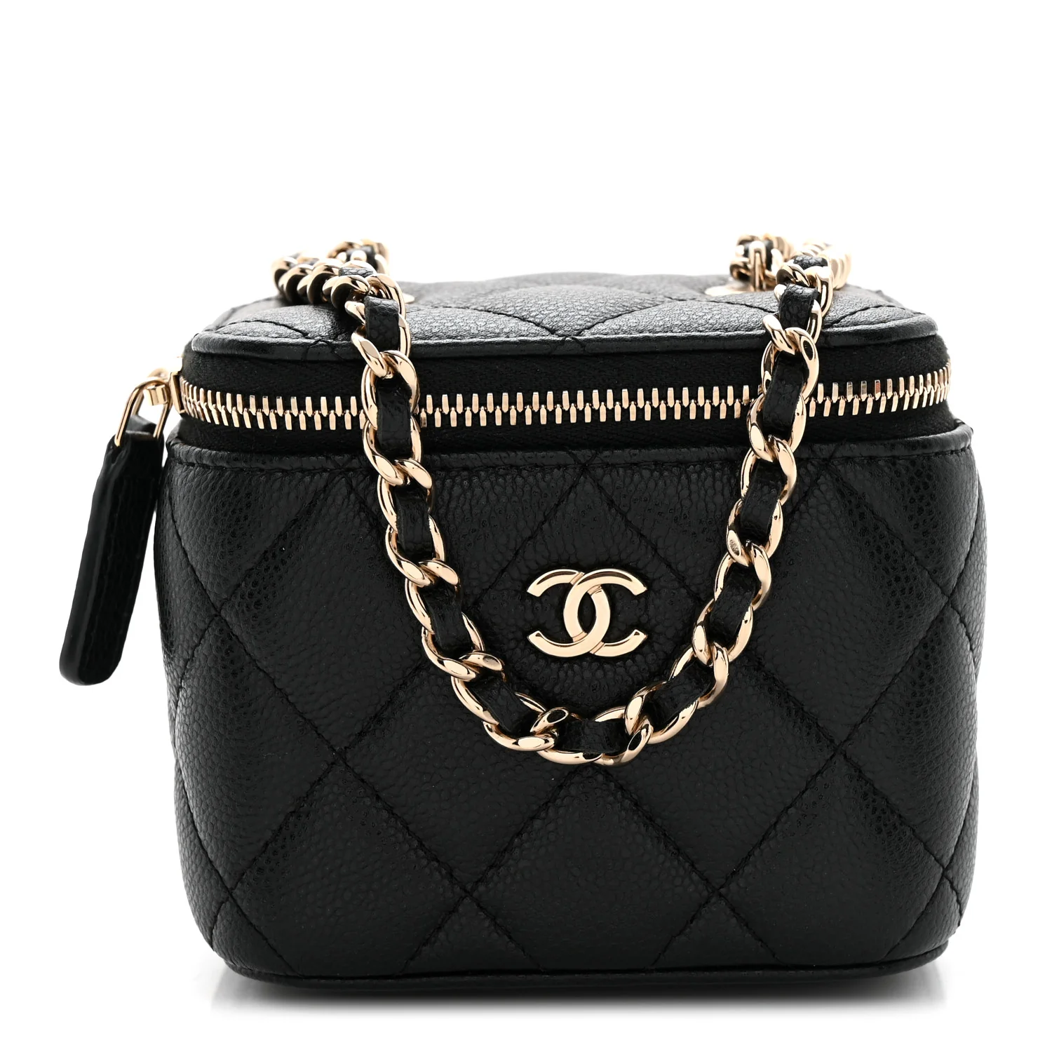 Caviar Quilted Mini Vanity Case With Chain Black