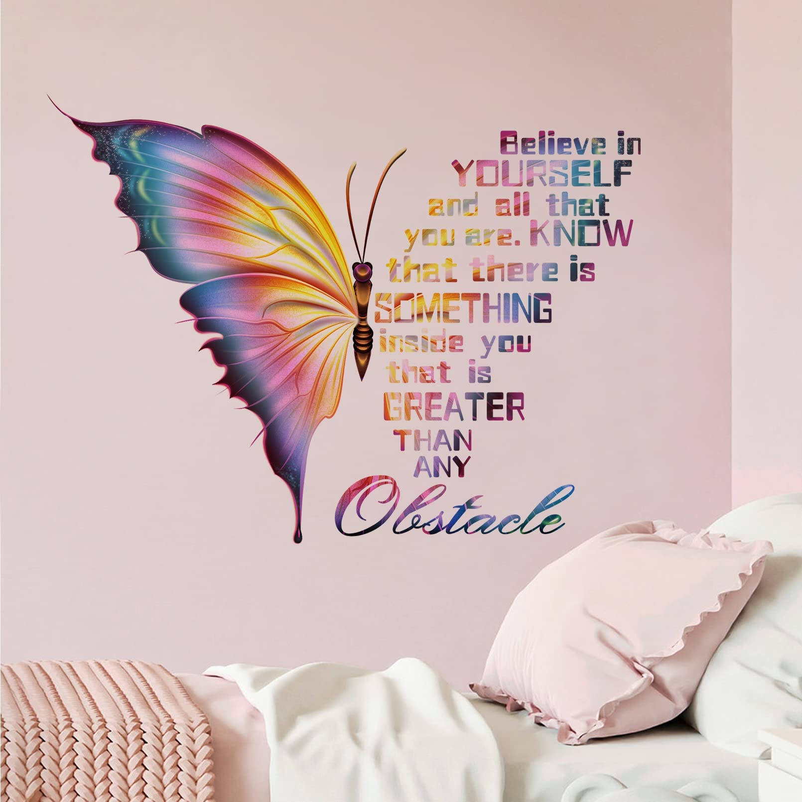 Mfault Inspirational Butterfly Believe in Yourself Quote Wall Decals Stickers, Large Motivational Saying Decoration Teens Girls Bedroom Living Room