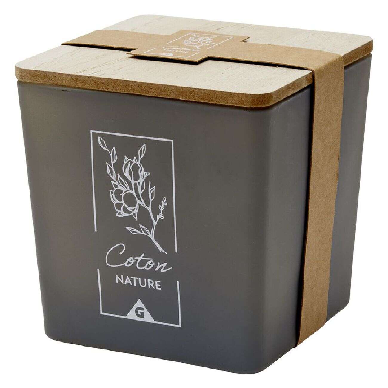 Bougie dans pot carré avec couvercle bois senteur coton