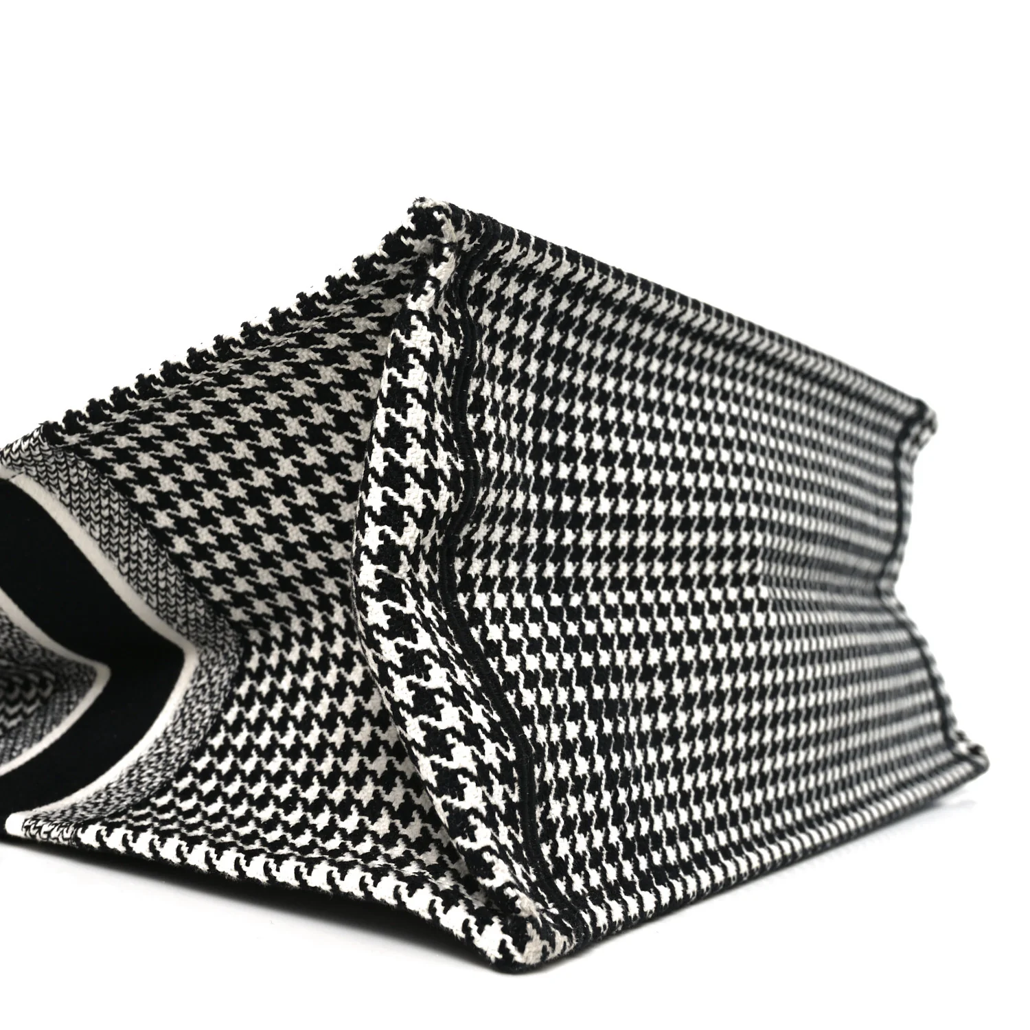 Canvas Houndstooth Embroidered Book Tote Black White