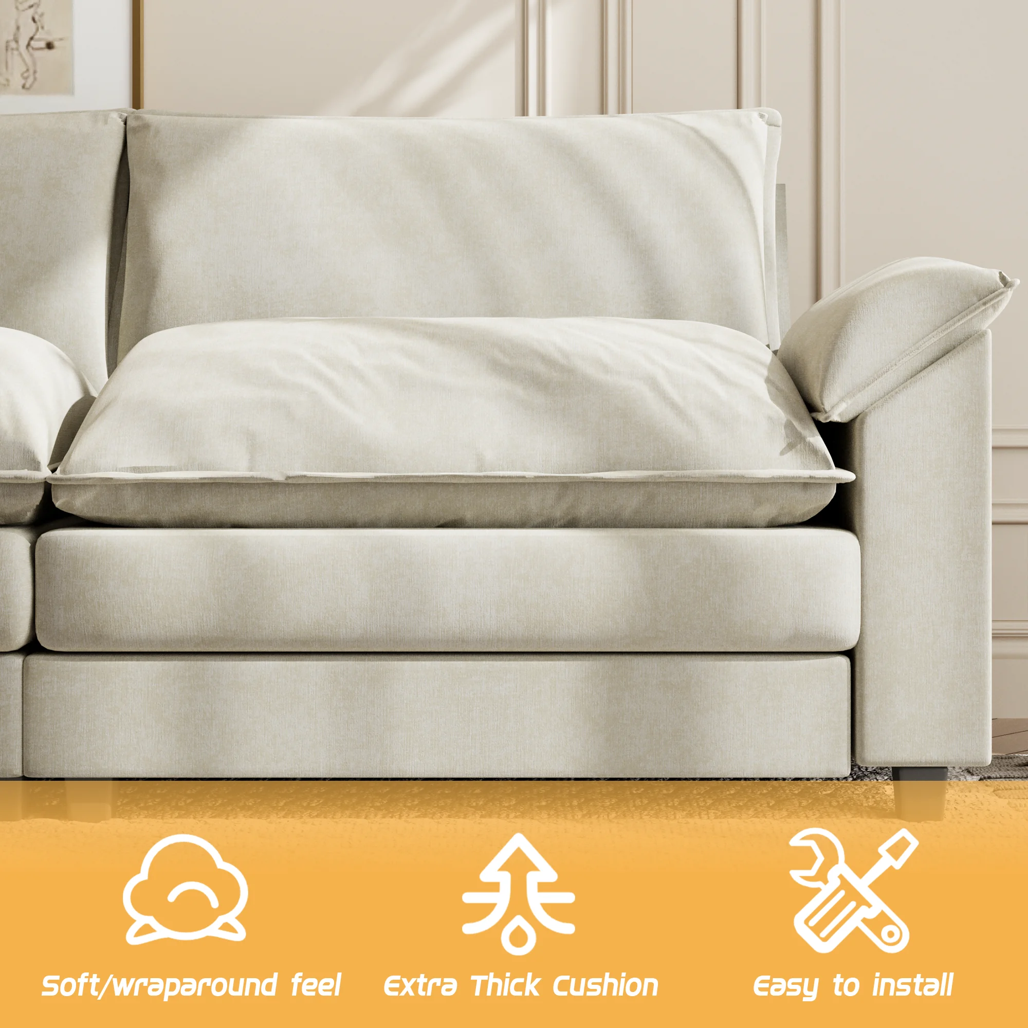 Sectional Sofa 3-seat L-shaped Sofa with reversible toffee chair Movable Footrest Sofa,Gray(Gray) - Image 10