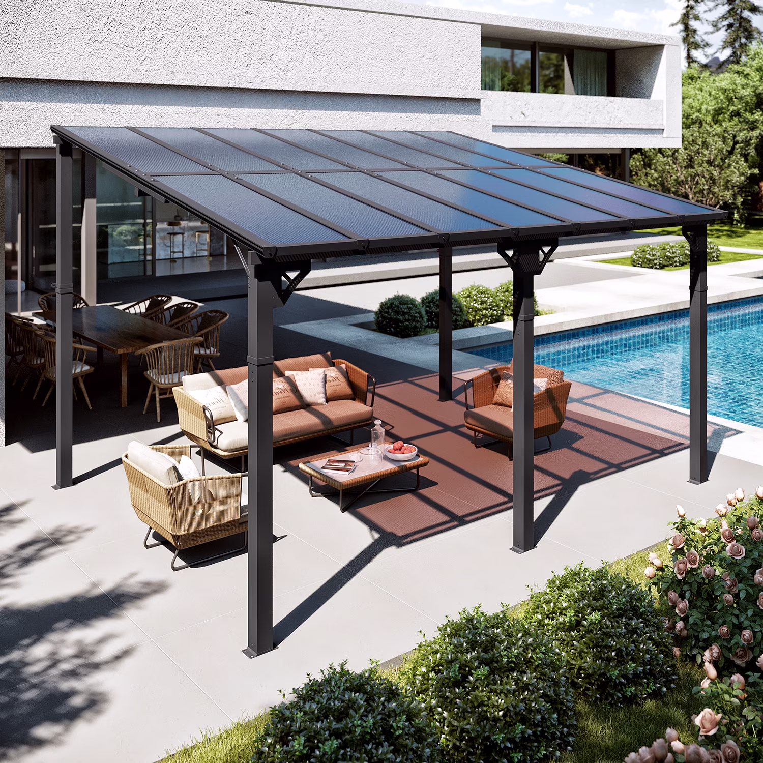 10'x12' Gazebo for Patio, Gazebo Pergola with Sloped Roof, Large Wall-Mounted Heavy Duty Awnings, for Patio, Deck and Backyard(10' x 12') - Image 7