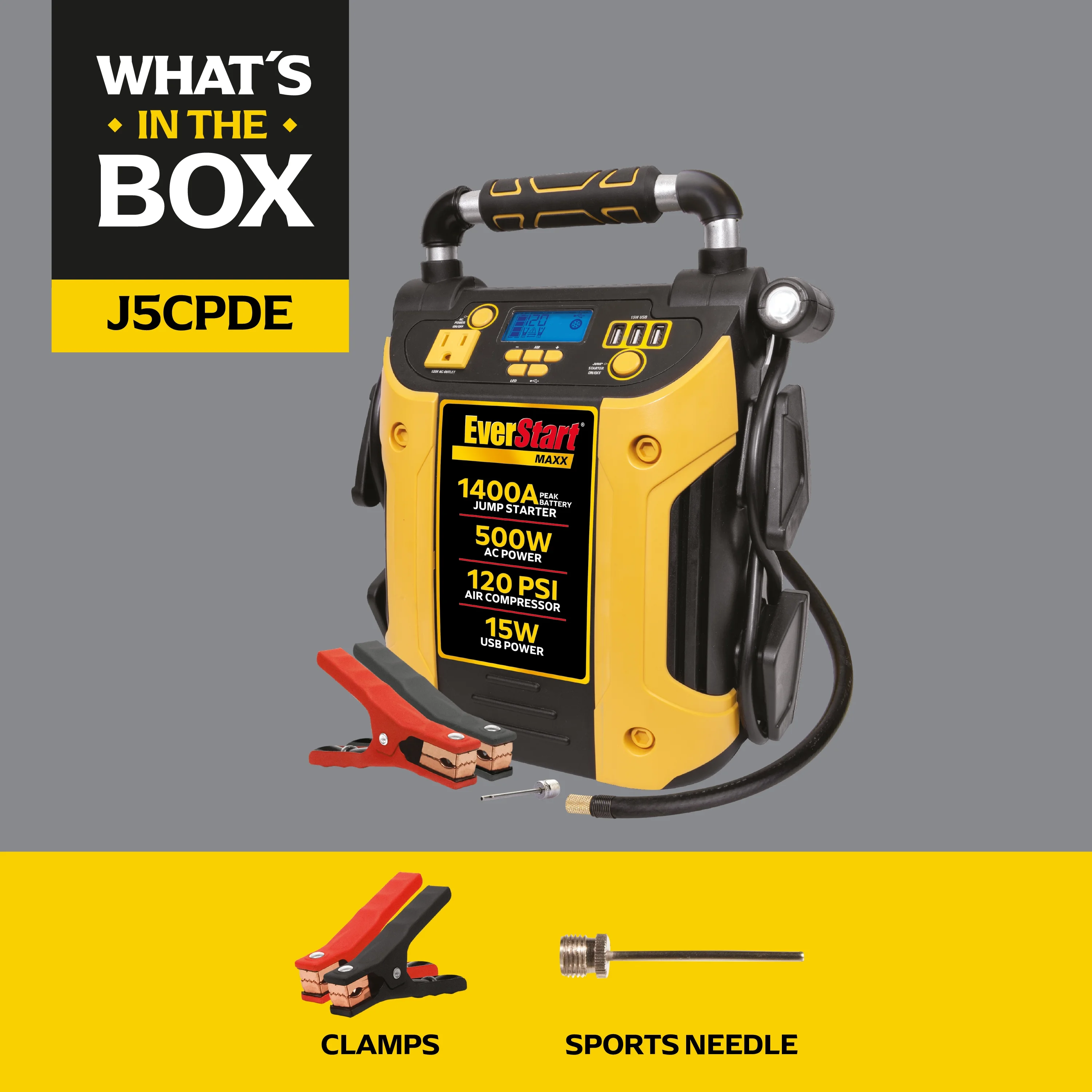 Maxx J5CPDE 1400 Peak Amps Jump Starter, Power Station, 500W Inverter, 120 PSI Compressor - Image 2