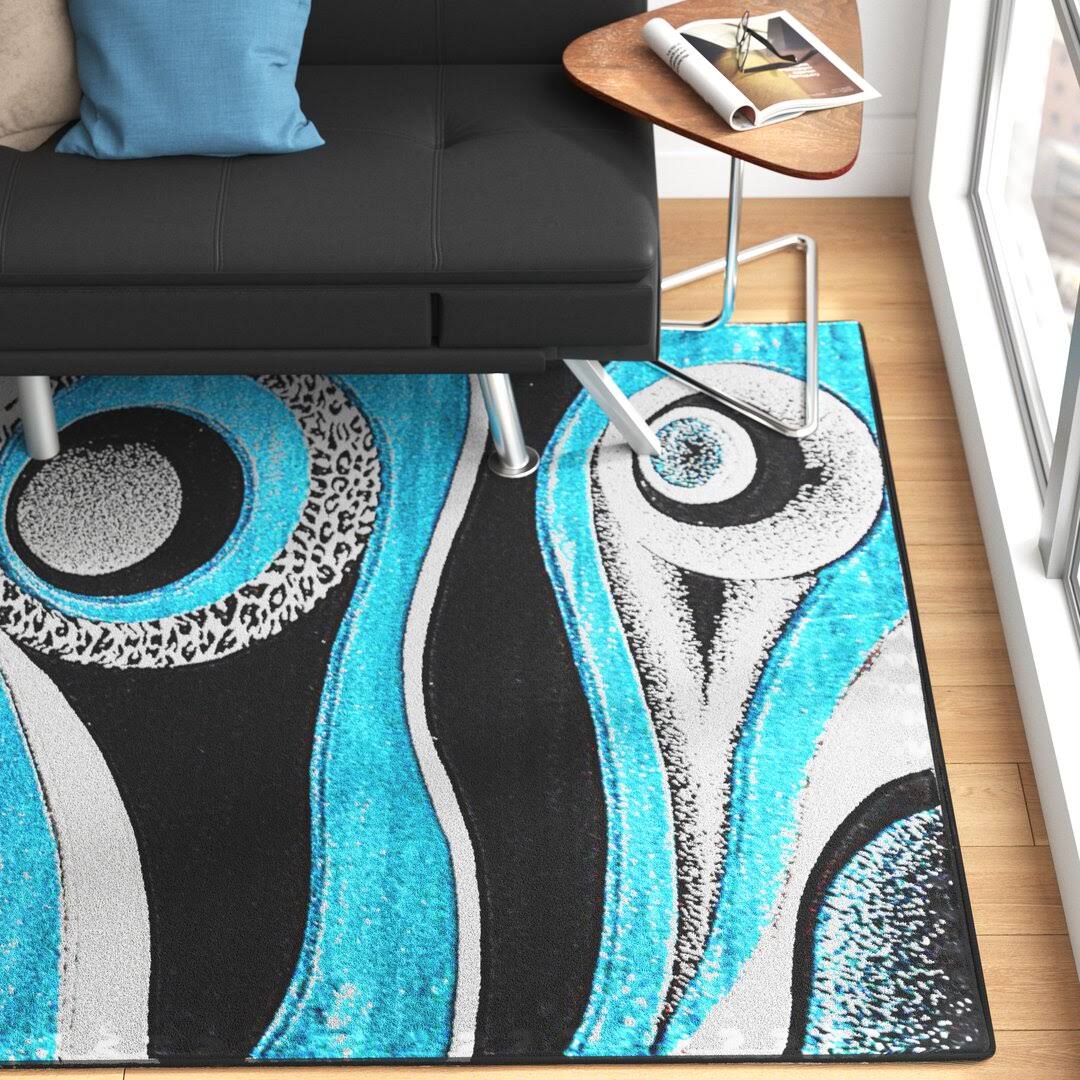 Mccampbell Turquoise/Gray/Black Area Rug Ivy Bronx Rug Size: Rectangle 5' x 7'