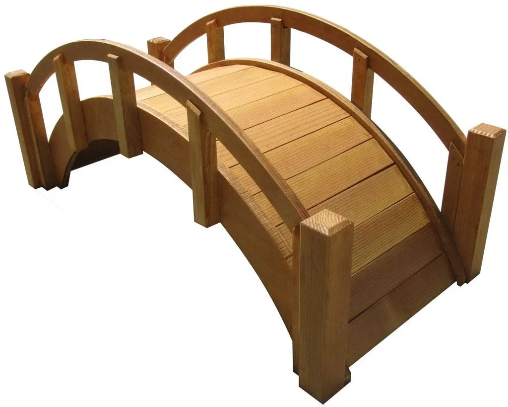 SamsGazebos Miniature Japanese Wood Garden Bridge, 25-Inch, Tan, Waterproofed