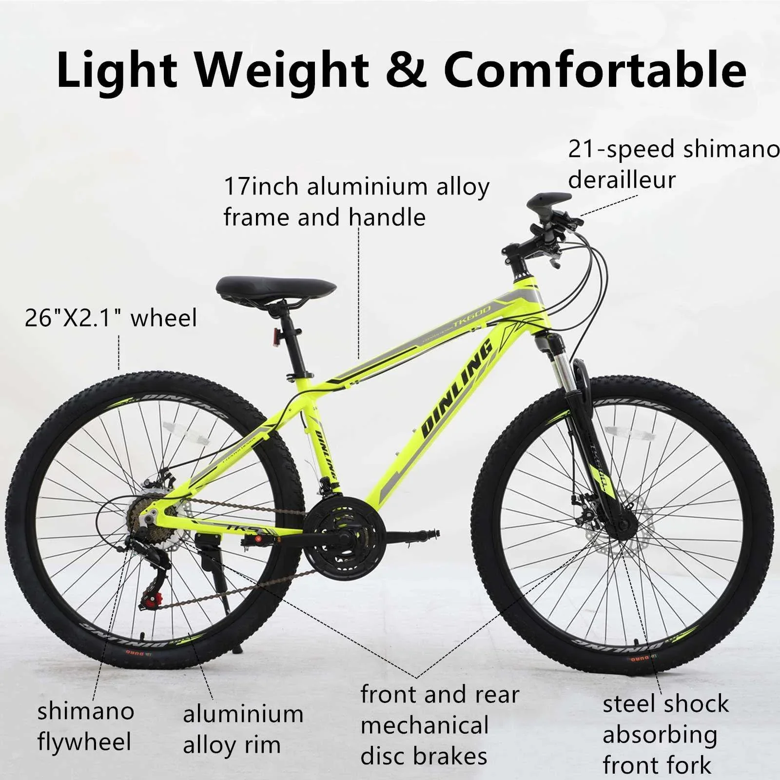 Dinling Mountain Bike, 21-Speed, 26-inch Mountain Bicycles, MTB Mens and Womens Black-blue