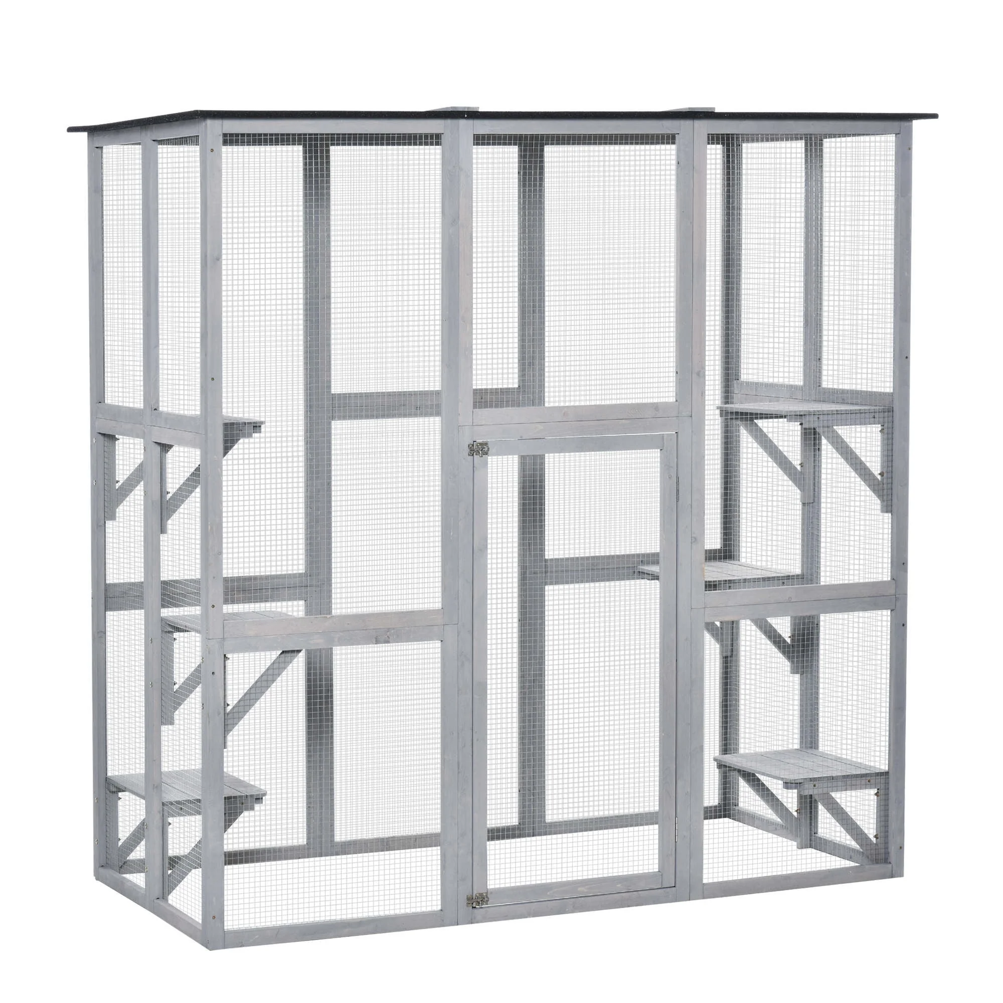 Pawhut Wooden Catio Enclosure with Weather Protection, 6 Platforms, Outdoor, Large, 71
