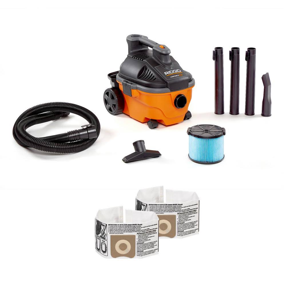 Ridgid WD4070D 4 Gallon 5.0 Peak HP Portable Wet/Dry Shop Vacuum with Fine Dust Filter, Dust Bags, Locking Hose and Accessories