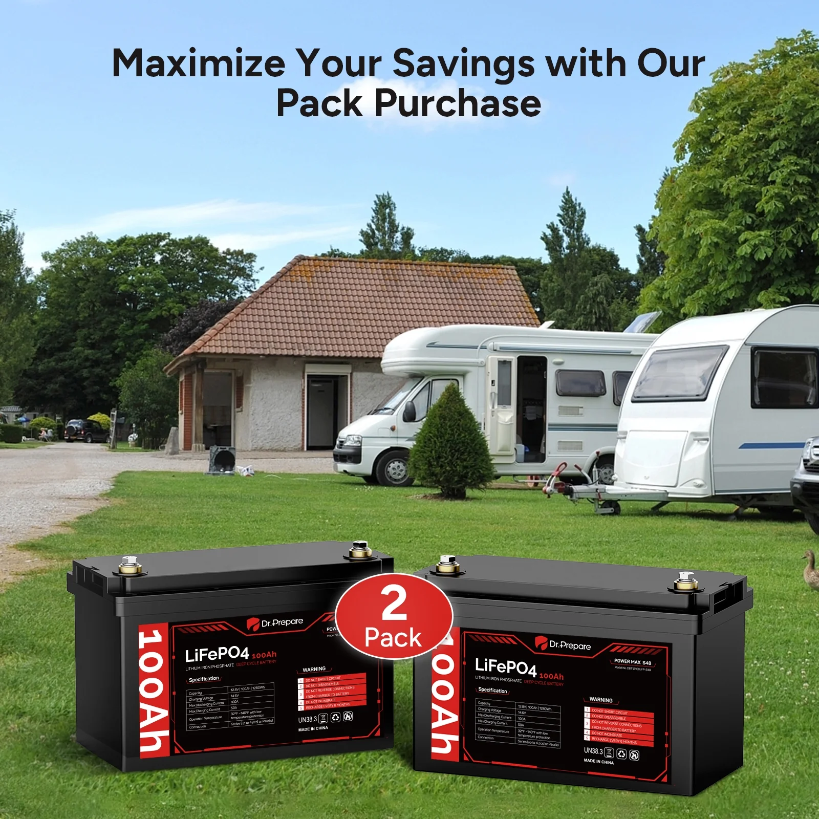 2 Pack 12V 100Ah LiFePO4 Lithium Battery Deep Cycle Batteries for RVs, Trolling Motors, Boats(2) - Image 4
