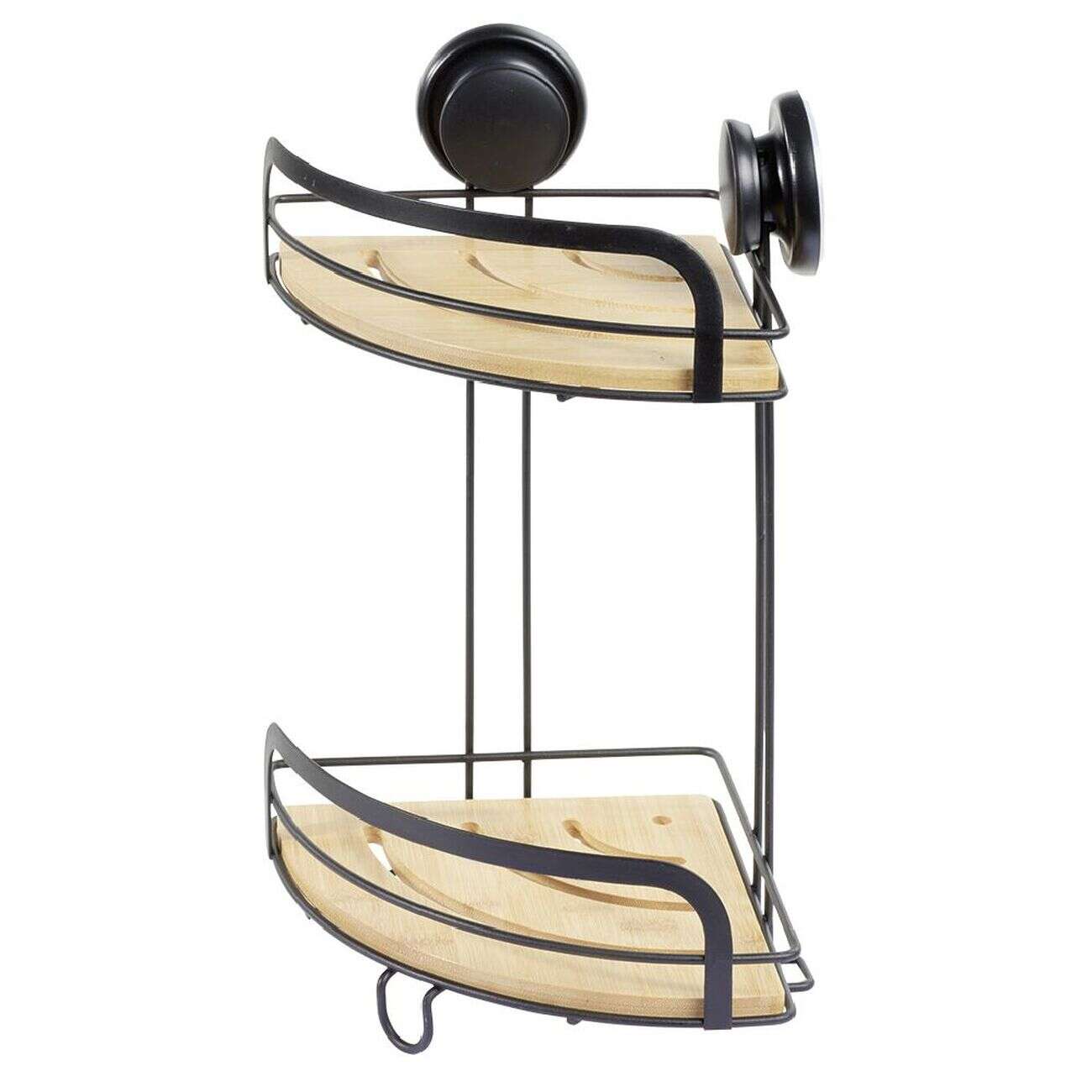 Serviteur de douche d'angle 2 niveaux bambou et métal noir